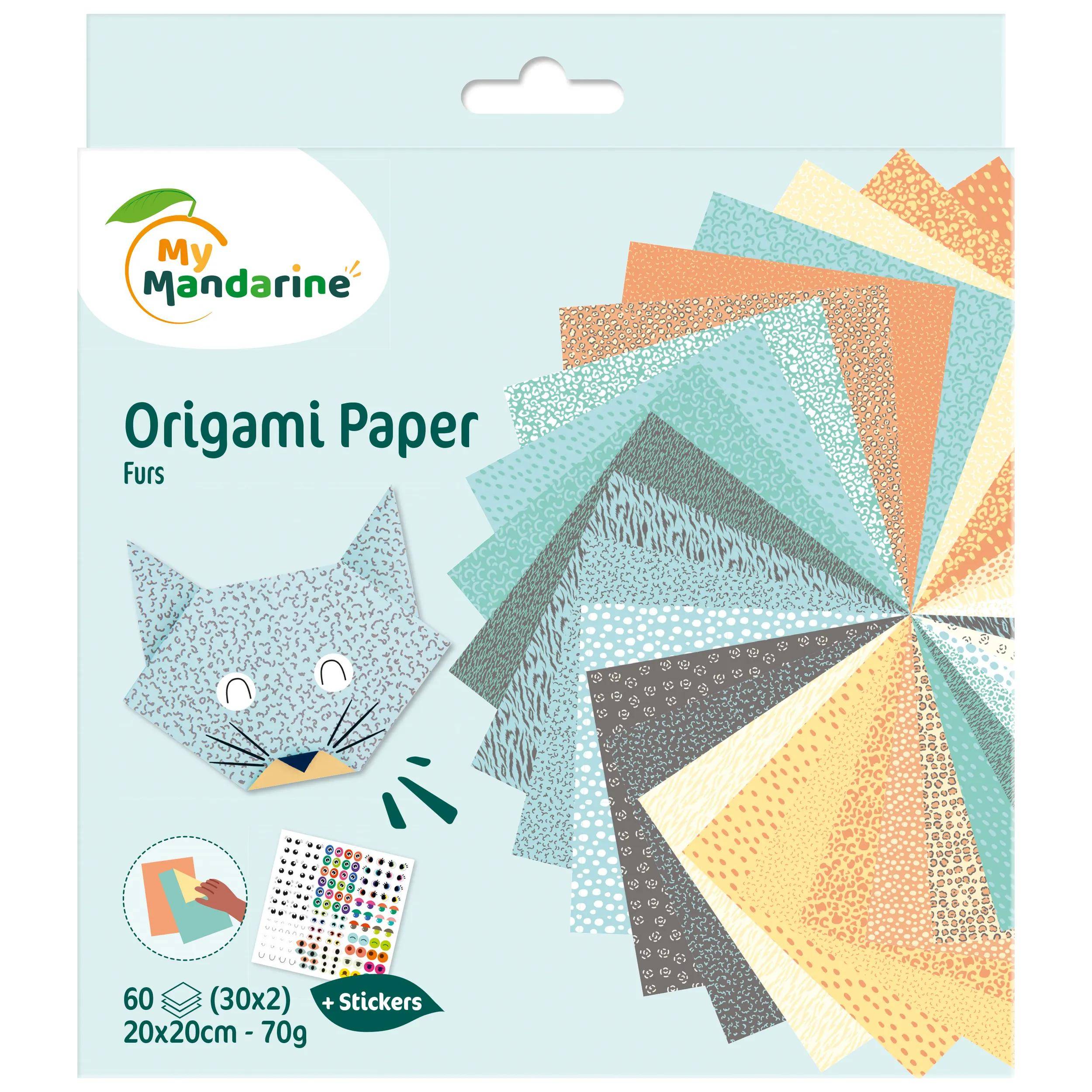 Avenue Mandarine 3x Origami Paper, Furs, 60 Bl 20x20 cm, 70g Mehrfarbig OR513C