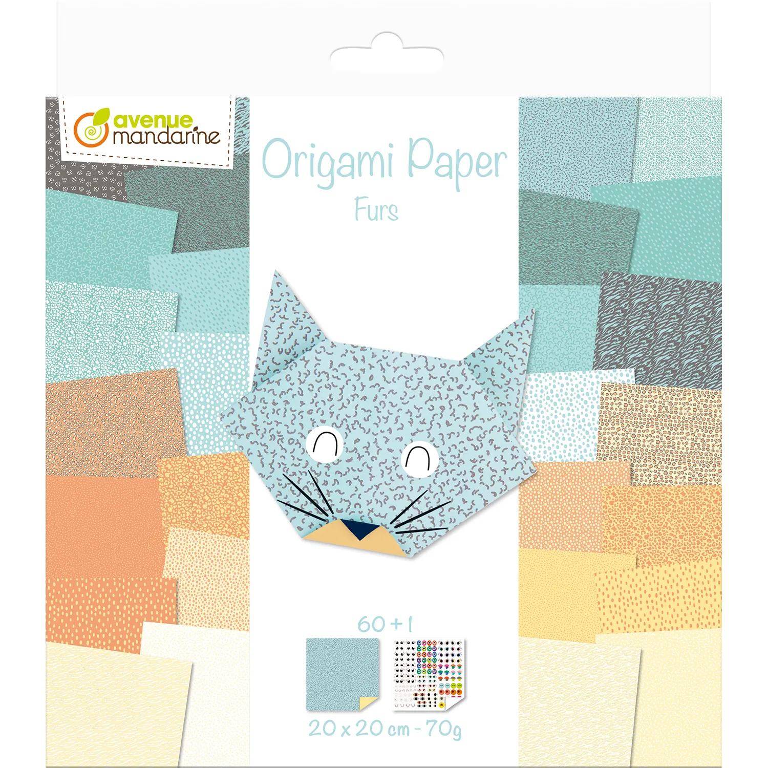 Avenue Mandarine 3x Origami Paper, Furs, 60 Bl 20x20 cm, 70g Mehrfarbig OR513C