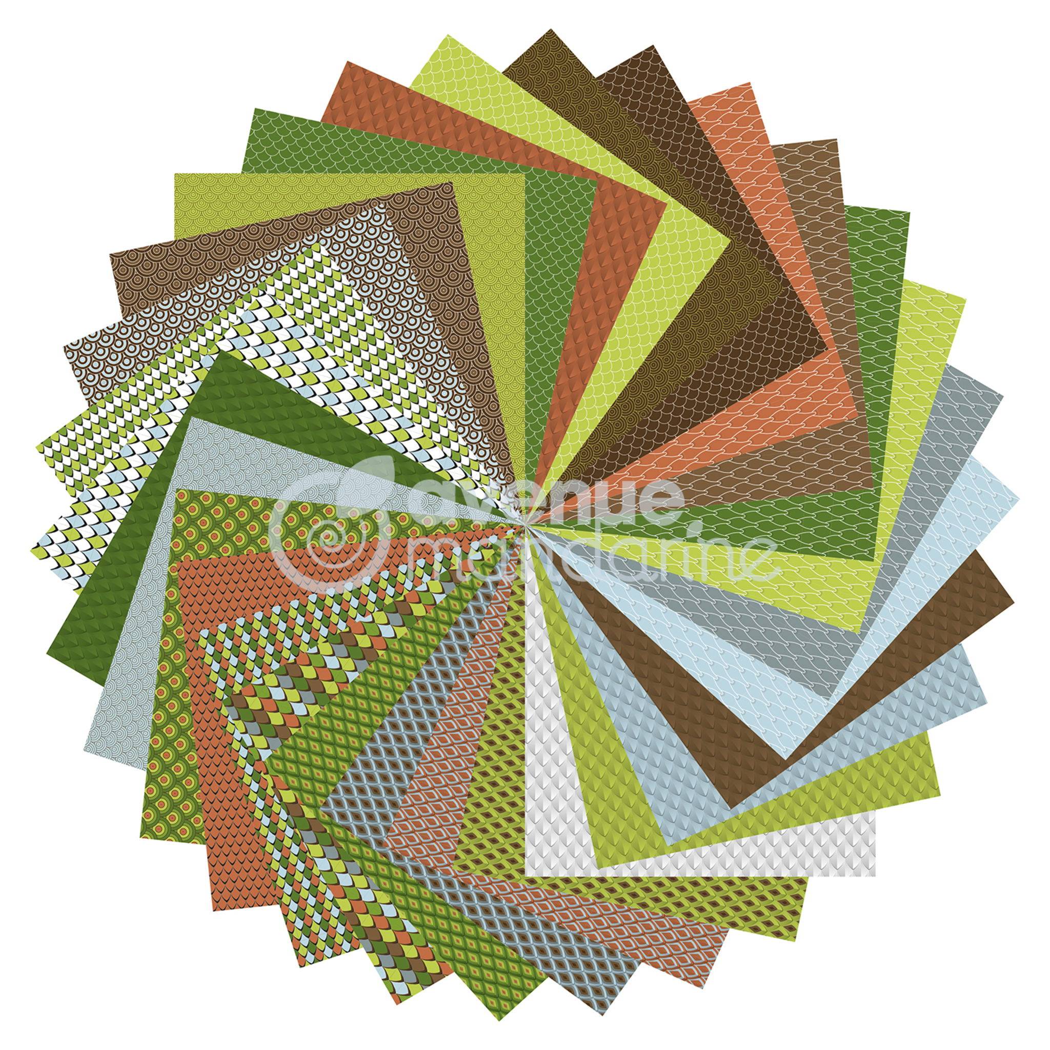 Avenue Mandarine 3x Origami Paper, Dino, 60 Bl 20x20 cm, 70g Mehrfarbig OR512C
