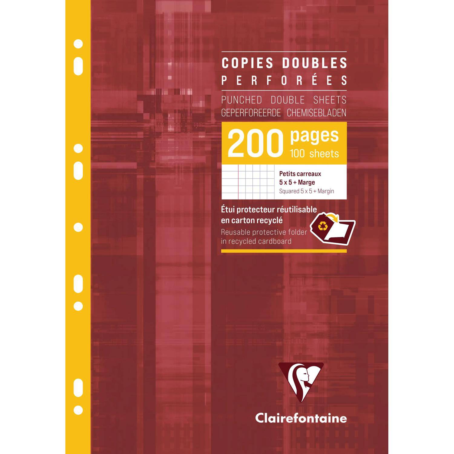 Clairefontaine 5x Pkg 100 Bl Kanzleibogen gelocht A4, 90g, kariert Rand 47122C