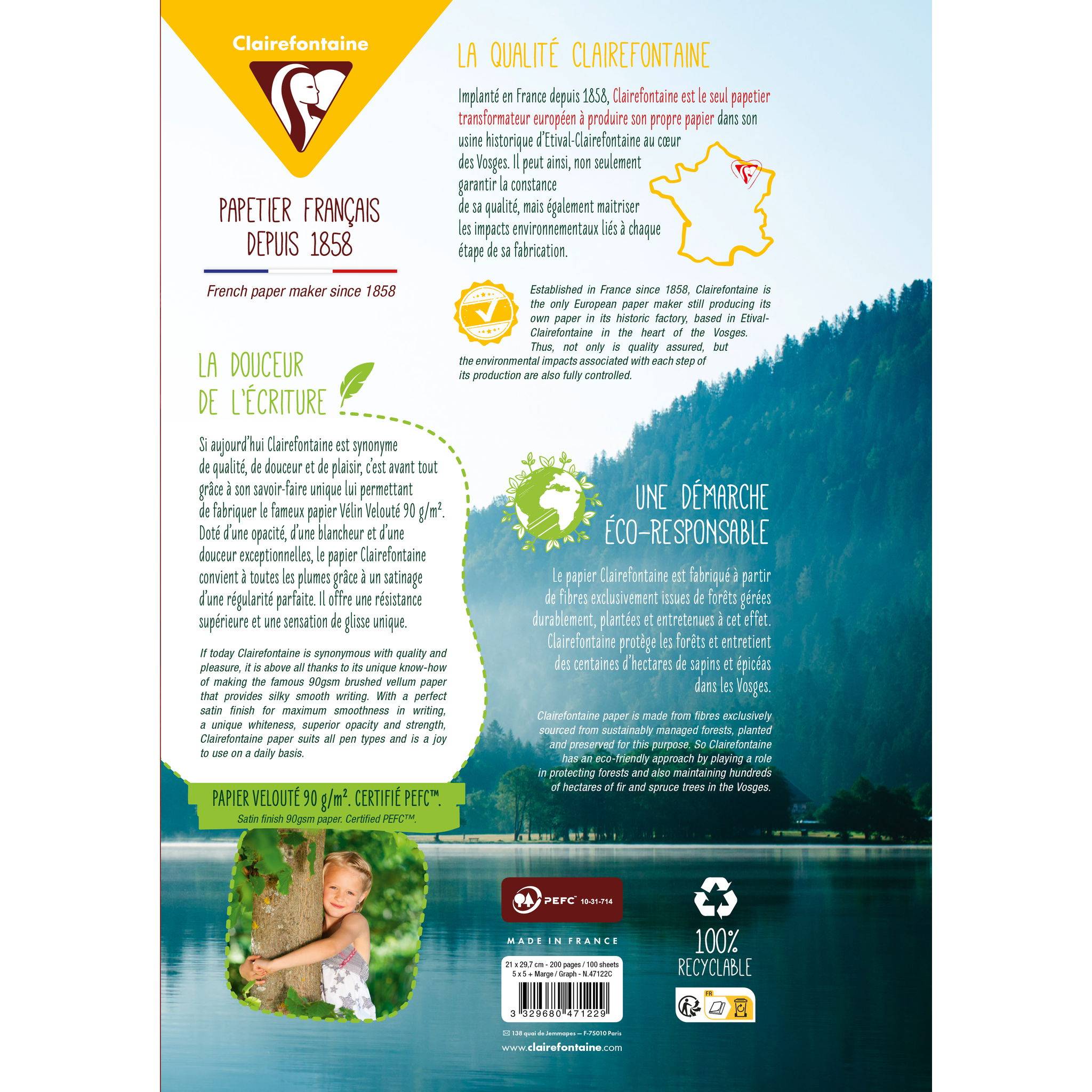 Clairefontaine 5x Pkg 100 Bl Kanzleibogen gelocht A4, 90g, kariert Rand 47122C