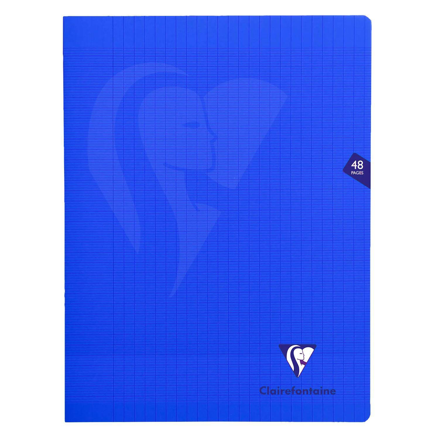 Blauer Clairefontaine-Notizbucheinband mit einer schwachen Profilillustration, einem Etikett „48 Seiten