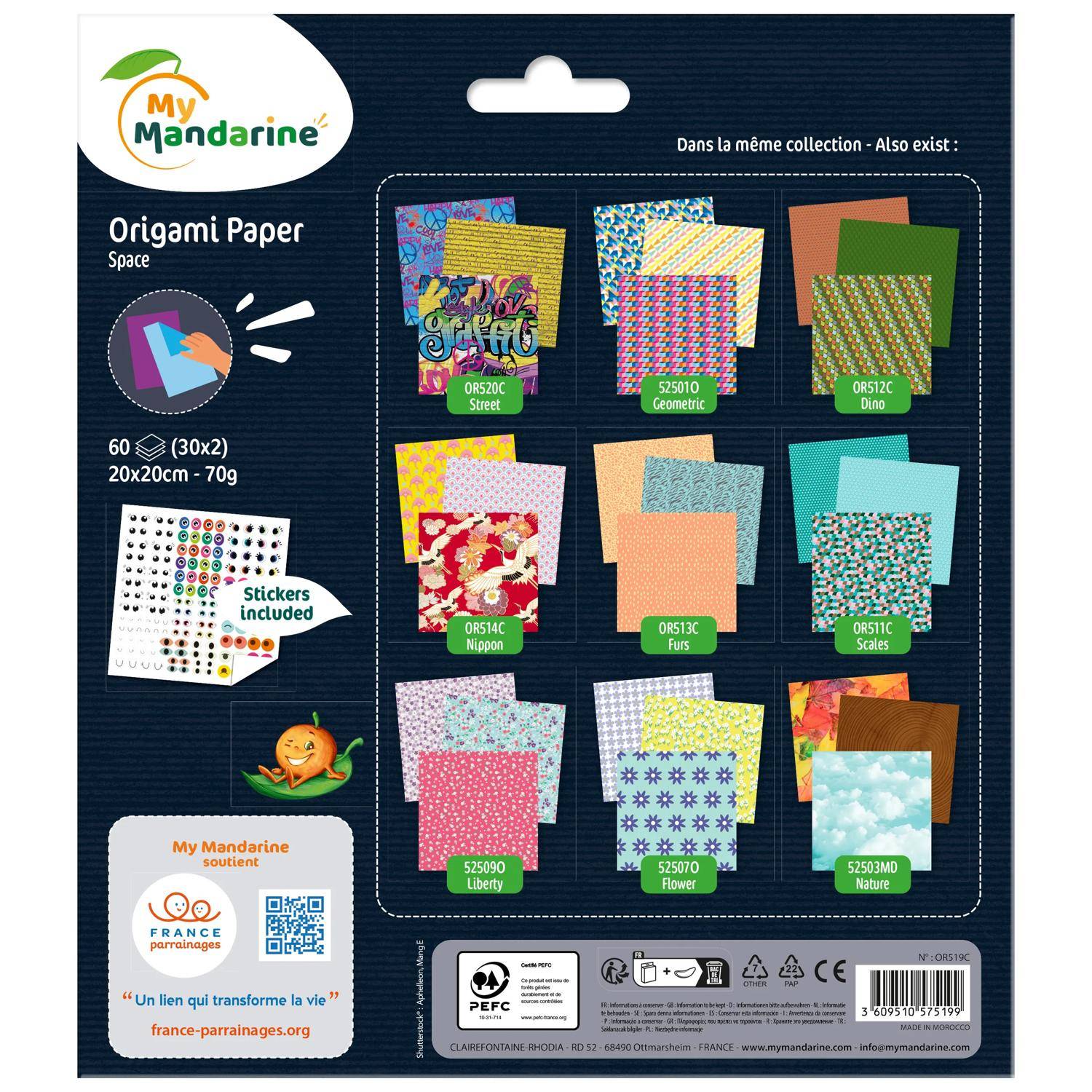 Avenue Mandarine 3x Origami Paper, Space, 60 Bl 20x20 cm, 70g Mehrfarbig OR519C