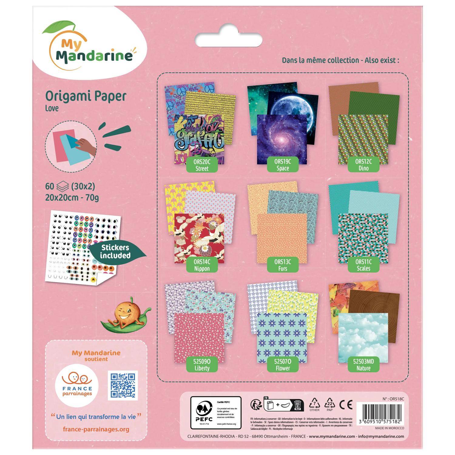 Avenue Mandarine 3x Origami Papier, Love, 60 Bl 20x20 cm, 70g Mehrfarbig OR518C