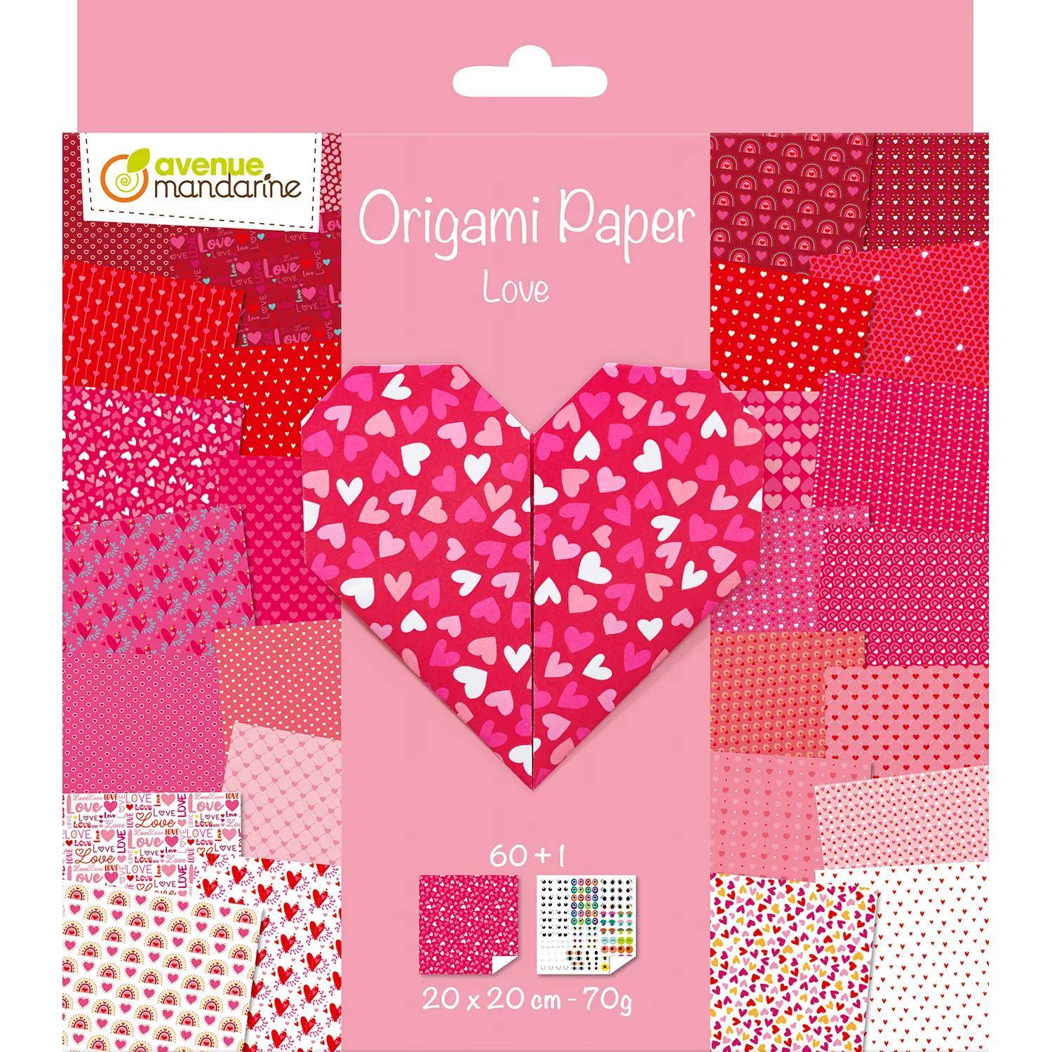 Avenue Mandarine 3x Origami Papier, Love, 60 Bl 20x20 cm, 70g Mehrfarbig OR518C
