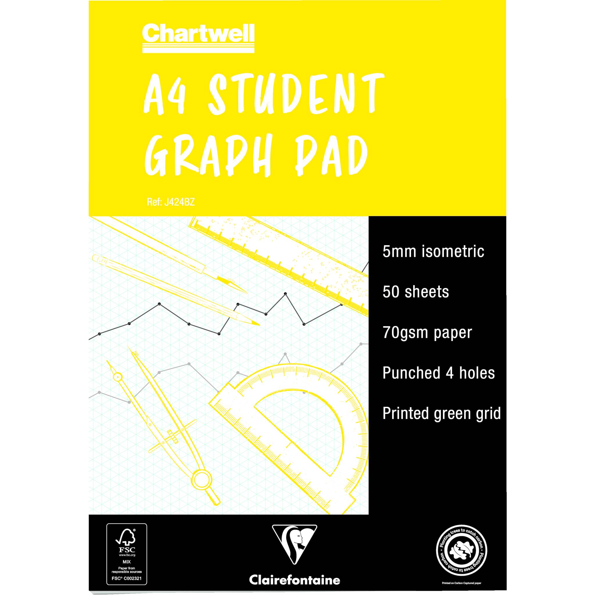 Clairefontaine 10x isometrisches Millimeterpapier Block A4, 50 Blatt J424BZ
