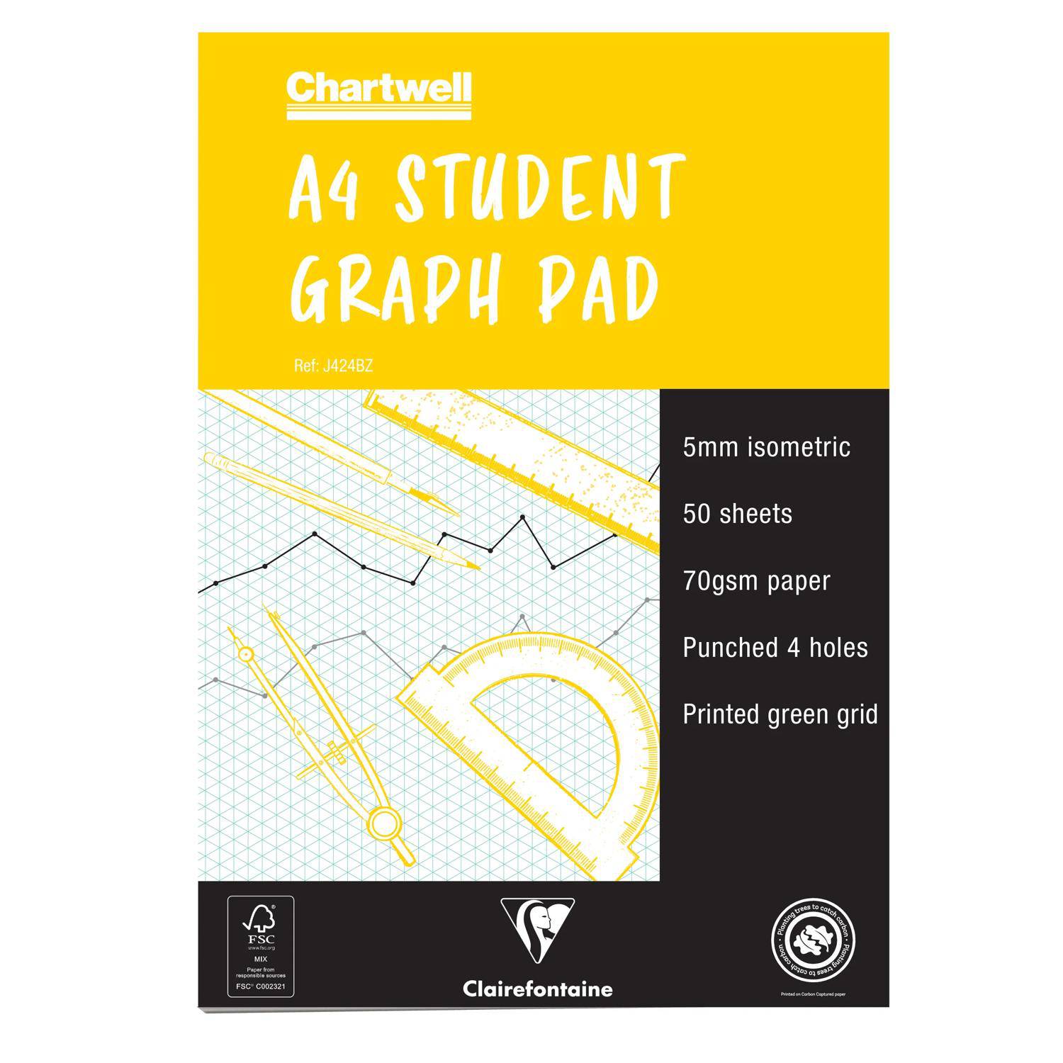 Clairefontaine 10x isometrisches Millimeterpapier Block A4, 50 Blatt J424BZ