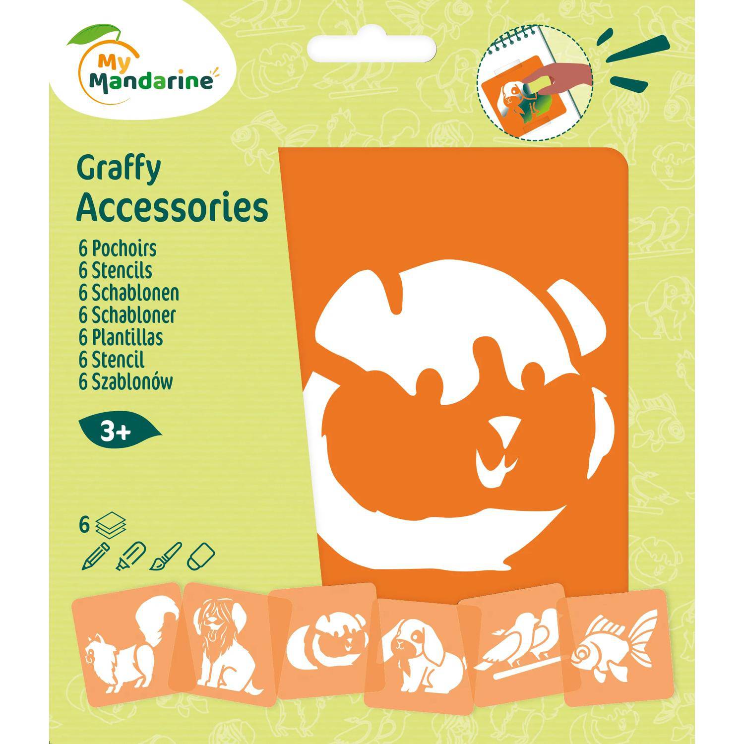 Avenue Mandarine 3x 6 tlg Schablonenset für Kinder, Haustiere Orange 42445MD