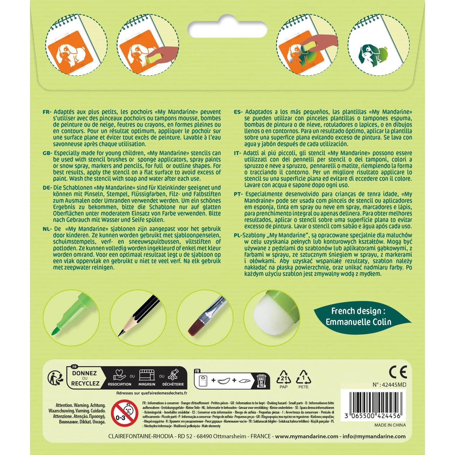 Avenue Mandarine 3x 6 tlg Schablonenset für Kinder, Haustiere Orange 42445MD