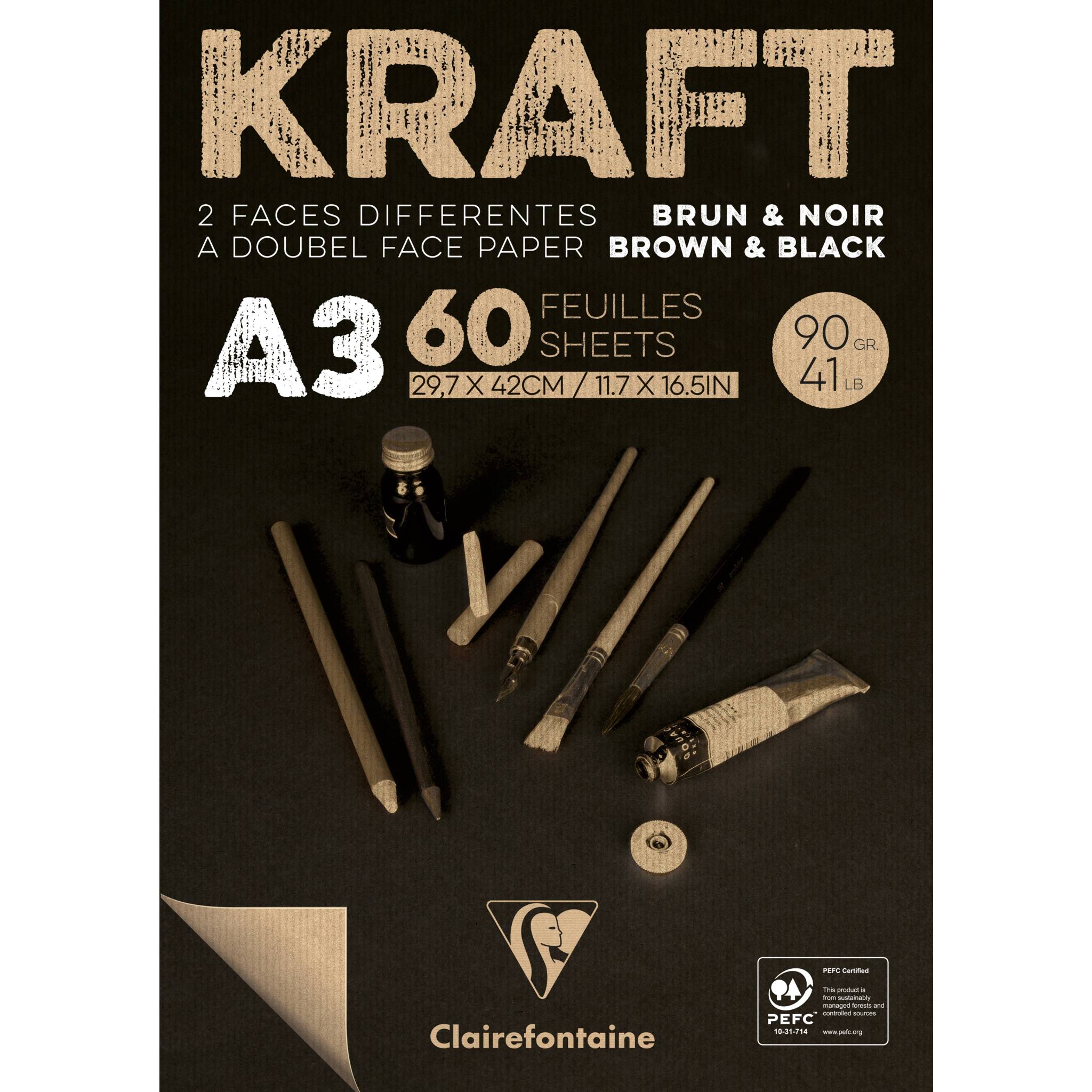 Clairefontaine 2x Block Kraftpapier, zweifarbig, geleimt, 60 Bl A3 90g 975819C