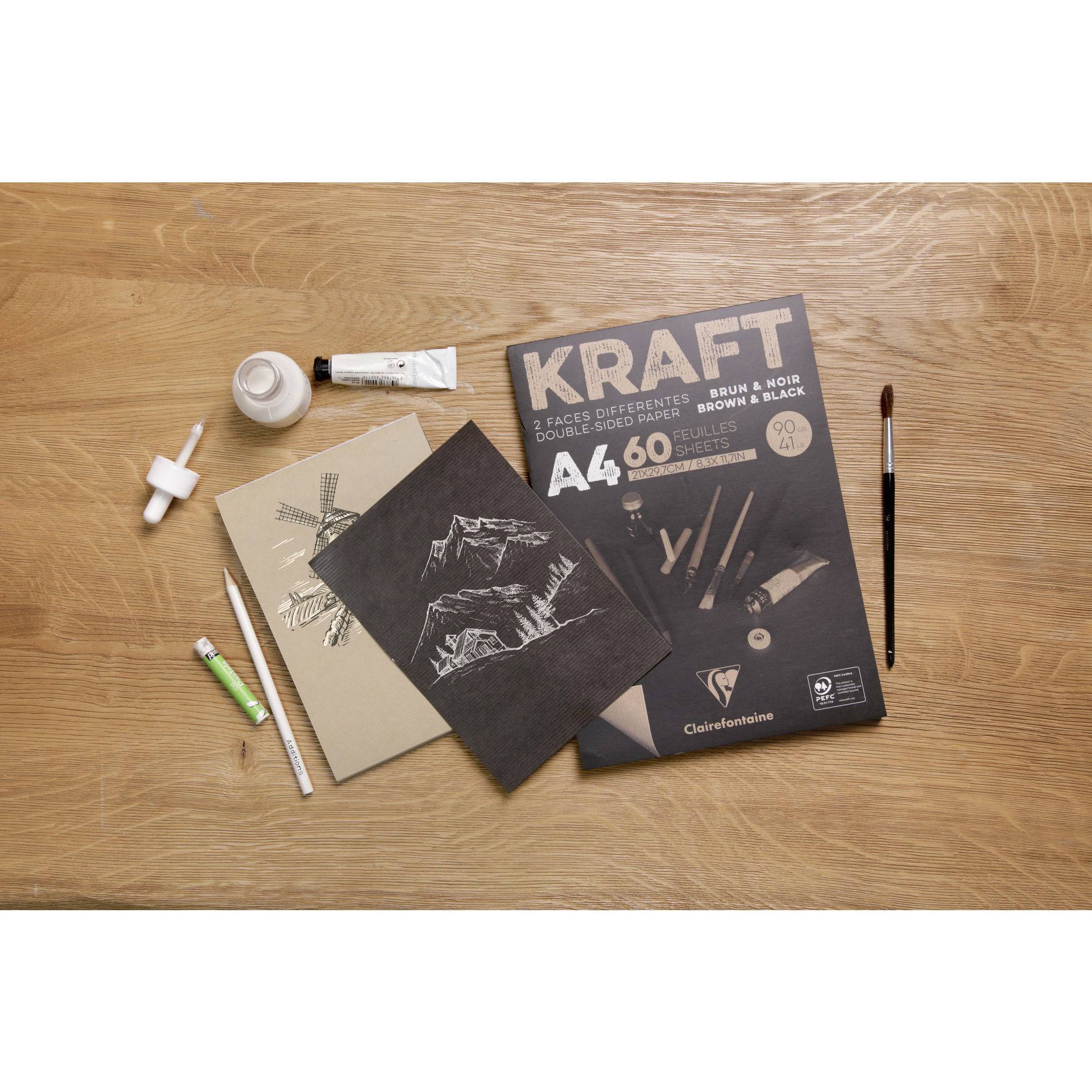 Clairefontaine 2x Block Kraftpapier, zweifarbig, geleimt, 60 Bl A3 90g 975819C