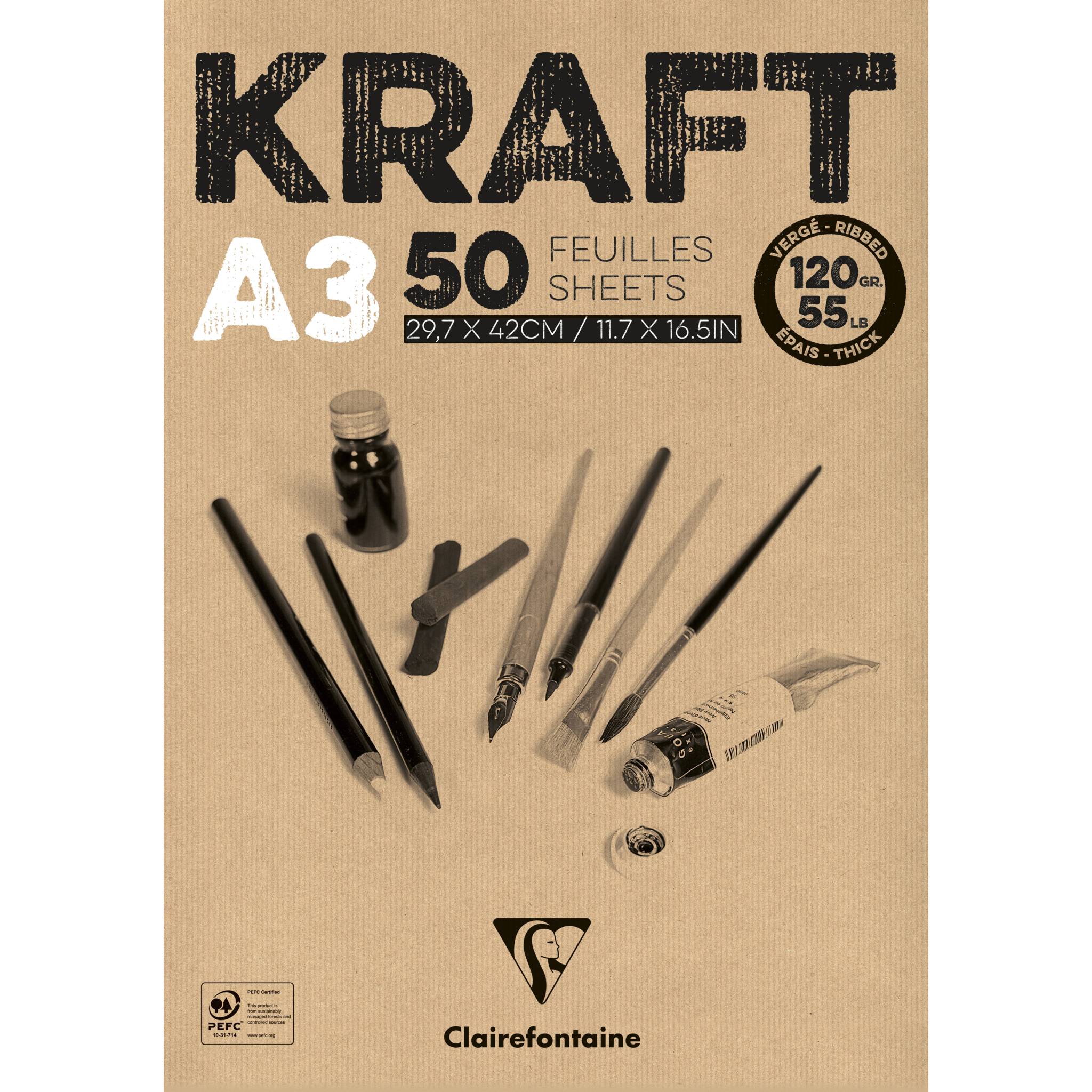 Clairefontaine 2x Block Kraftpapier, geleimt, 100 Blatt A3 120g 975816C