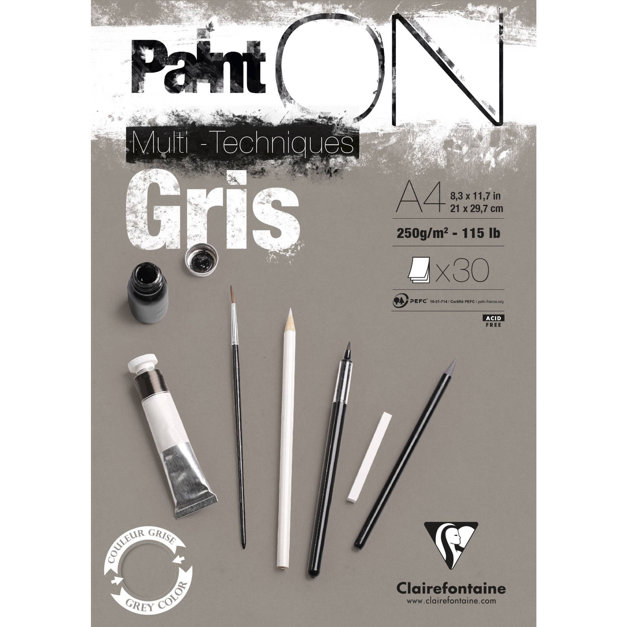 Clairefontaine 4x PaintON Gris Block A4 kopfseitig geleimt 30 Blatt grau 975809C