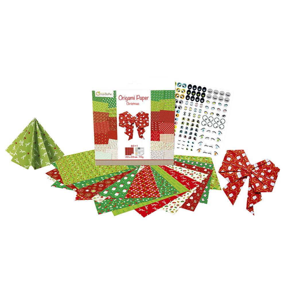 Avenue Mandarine 3x Origami Paper Christmas 2, 60 Bl 20x20 cm, Mehrfarbig OR506C