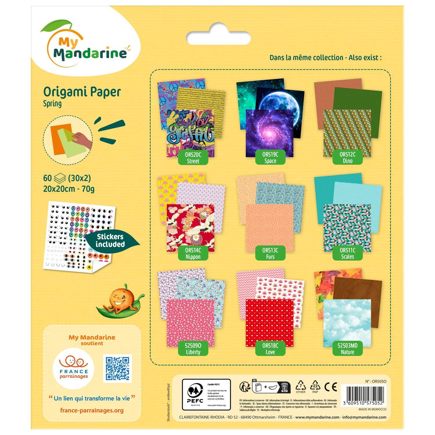 Avenue Mandarine 3x Origami Paper Spring, 60 Bl 20x20 cm, 70g Mehrfarbig OR505O