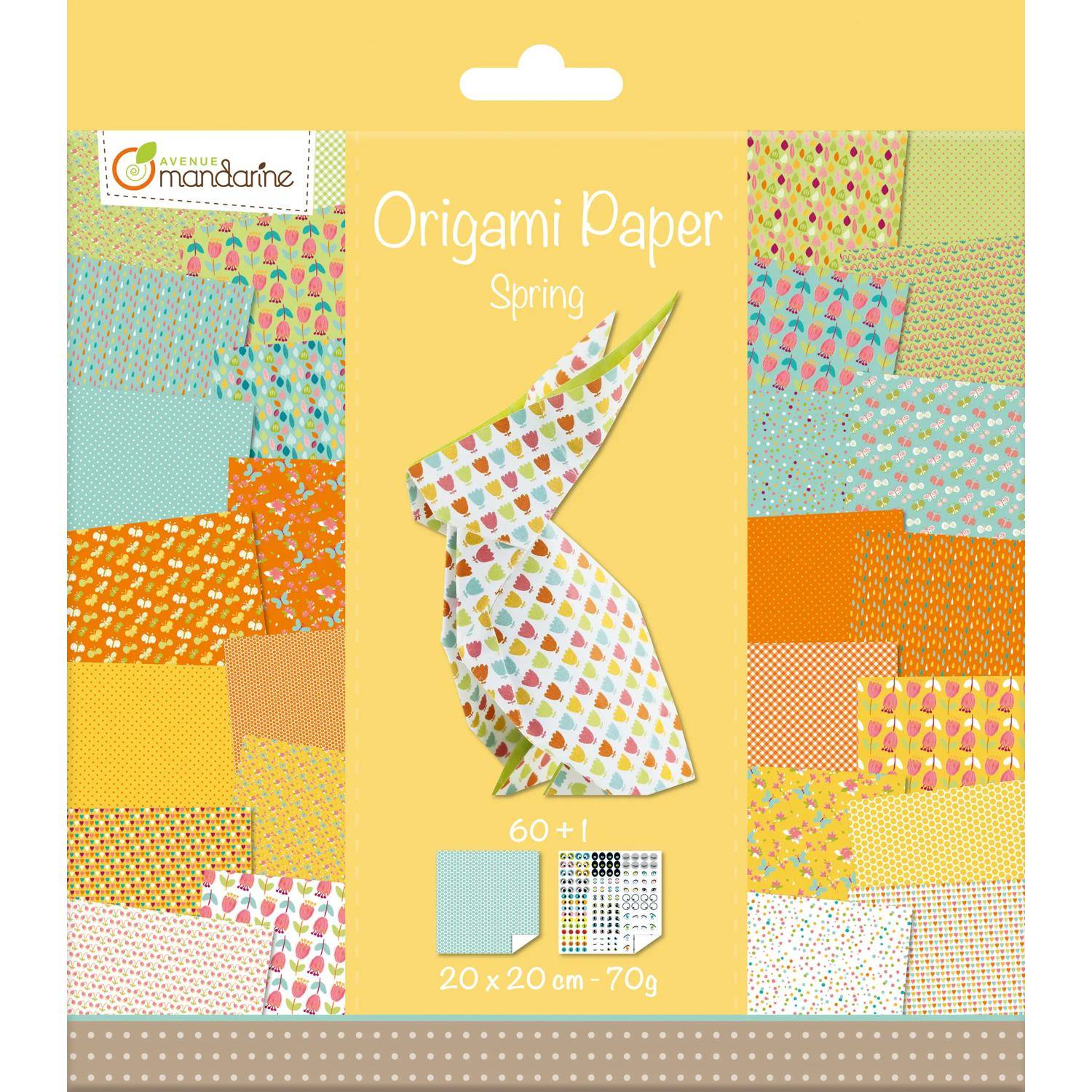 Avenue Mandarine 3x Origami Paper Spring, 60 Bl 20x20 cm, 70g Mehrfarbig OR505O