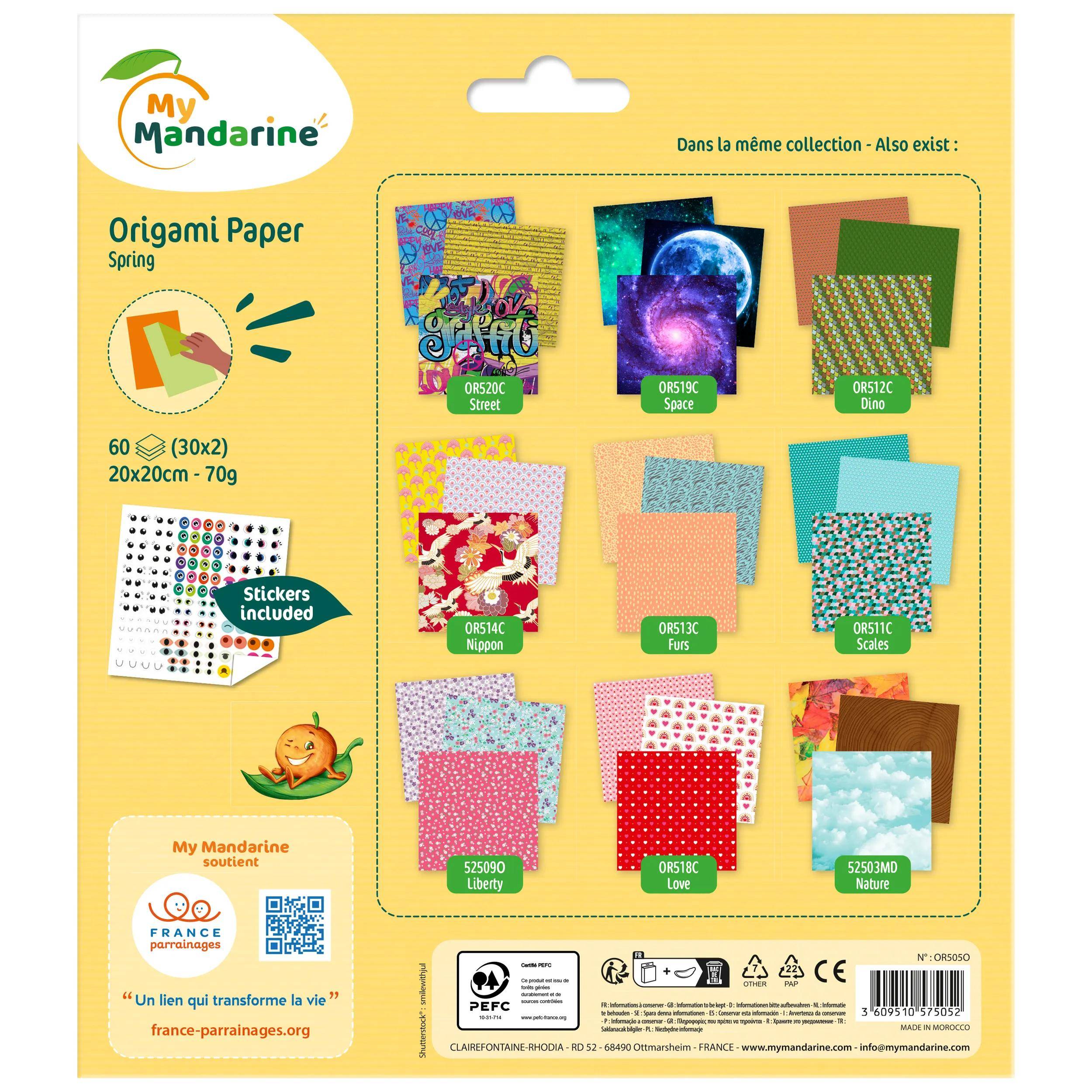 Avenue Mandarine 3x Origami Paper Spring, 60 Bl 20x20 cm, 70g Mehrfarbig OR505O