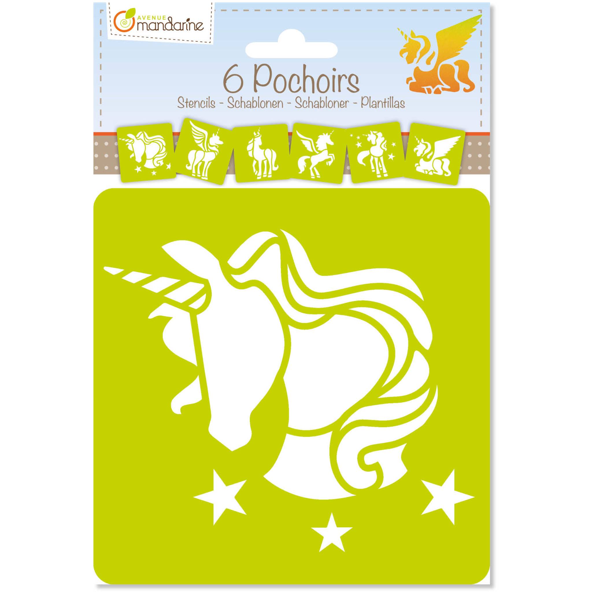 Avenue Mandarine 3x 6-teiliges Schablonenset für Kinder, Einhörner Orange PO006C