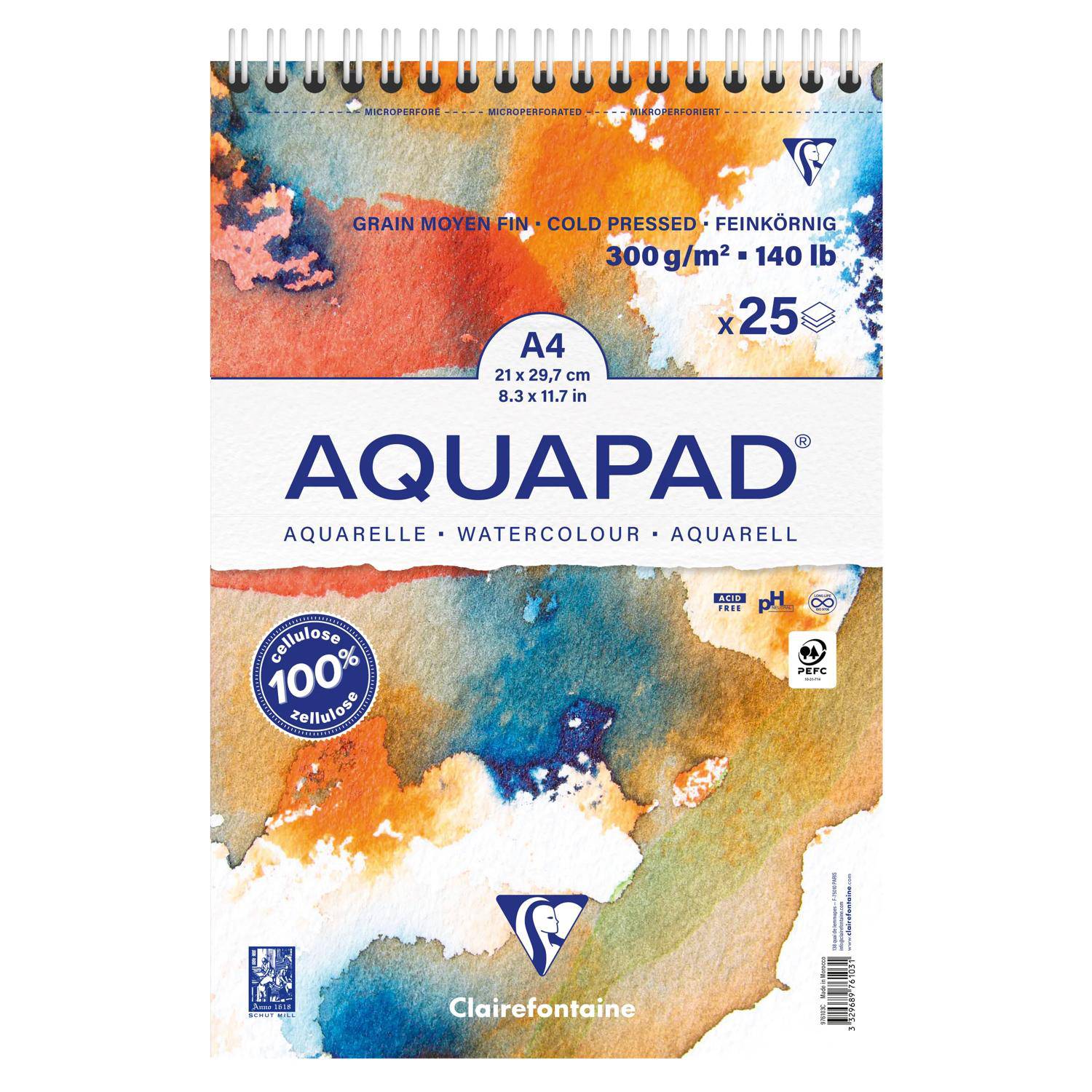 Clairefontaine 4x Goldline Aquapad A4+, Aquarellpapier, Block 25 Bl 300g 976103C
