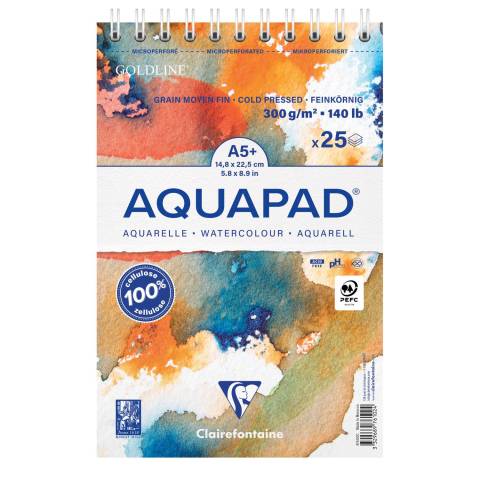 Clairefontaine 4x Goldline Aquapad A5+, Aquarellpapier, Block 25 Bl 300g 976102C