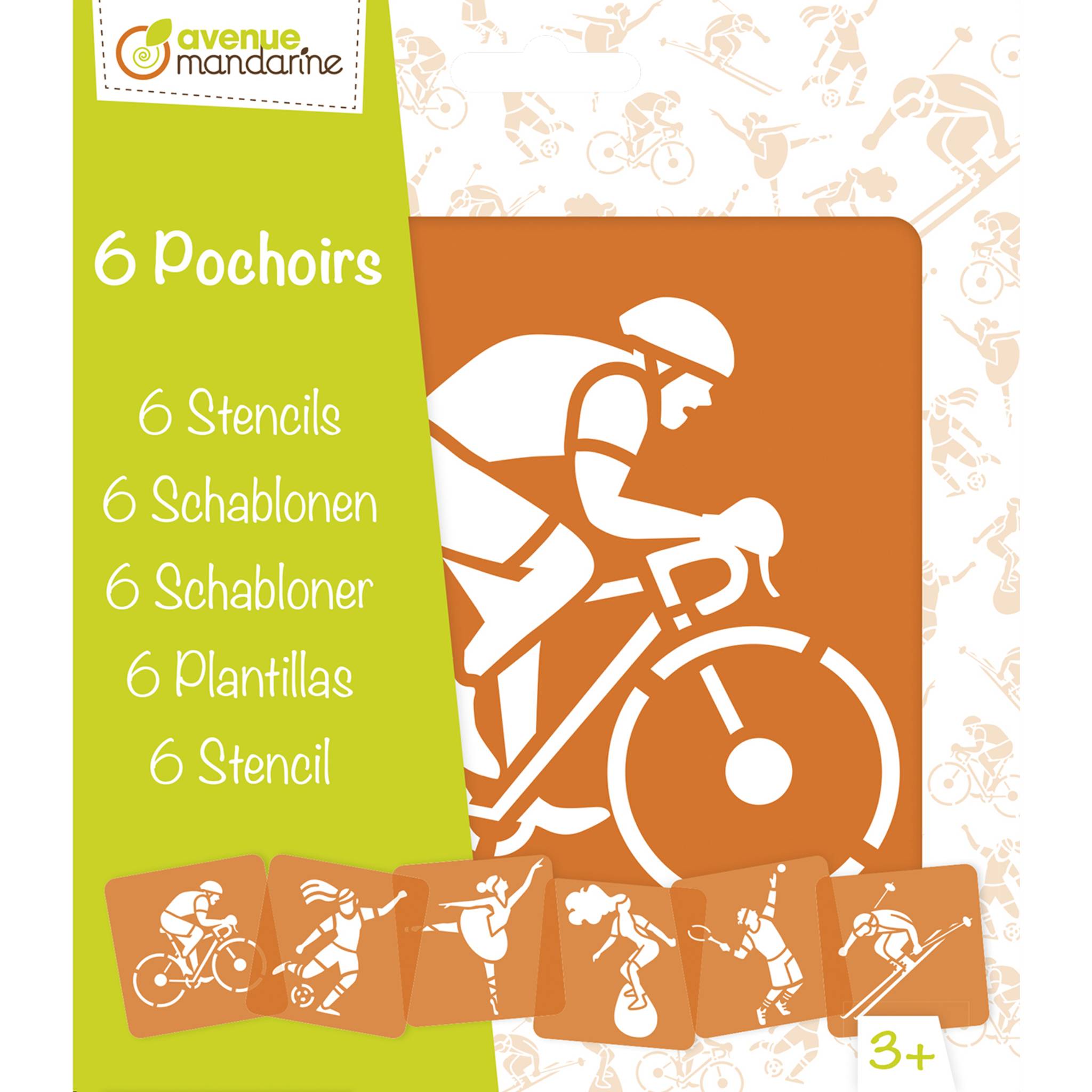 Avenue Mandarine 3x 6-teiliges Schablonenset für Kinder, Sport - Orange PO008C