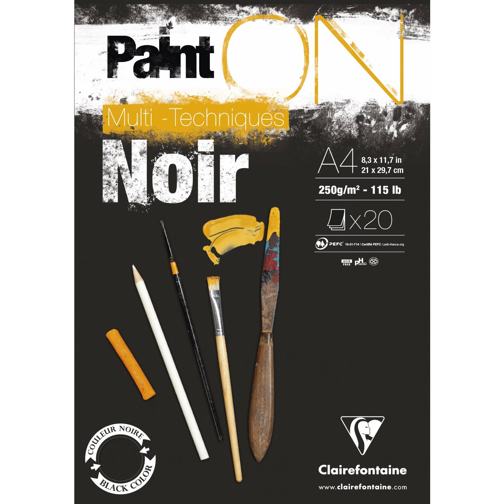 Clairefontaine 4x Block A4, kopfseitig geleimt, 20 Blatt schwarz - 975169C