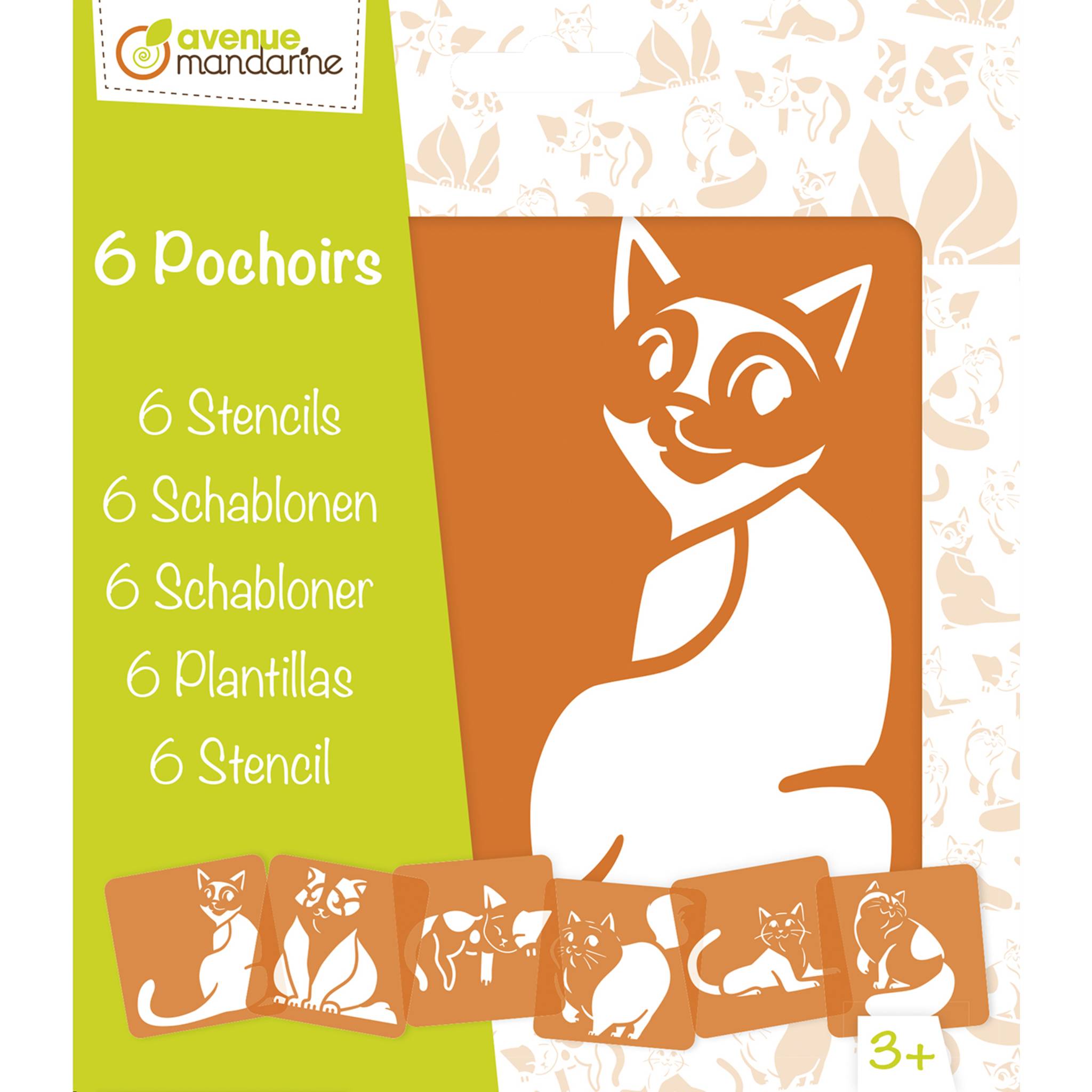 Avenue Mandarine 3x 6-teiliges Schablonenset für Kinder, Katzen - Orange PO009C