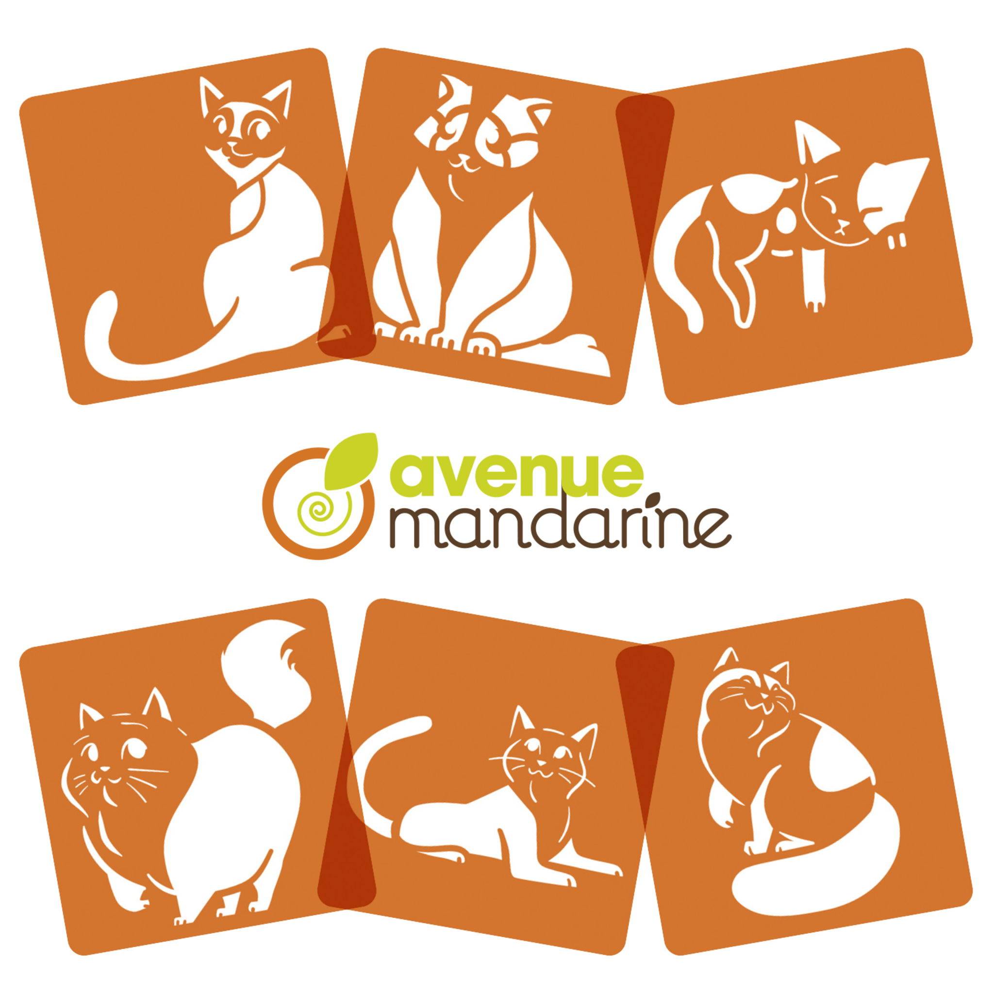 Avenue Mandarine 3x 6-teiliges Schablonenset für Kinder, Katzen - Orange PO009C