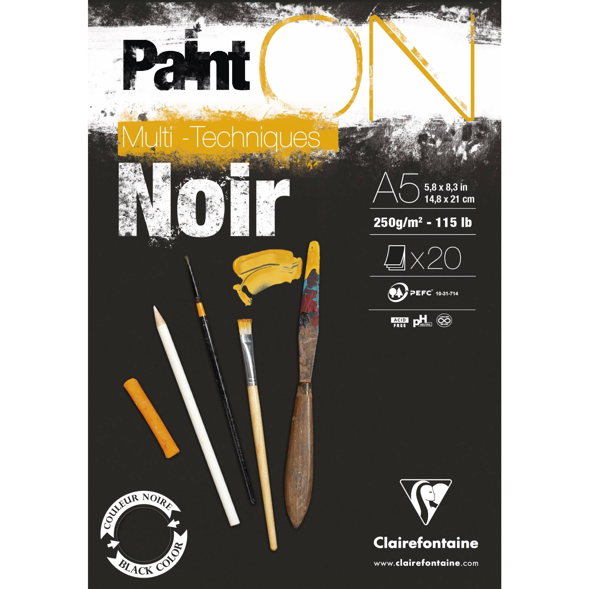 Clairefontaine 4x Block A5, kopfseitig geleimt, 20 Blatt, schwarz - 975168C
