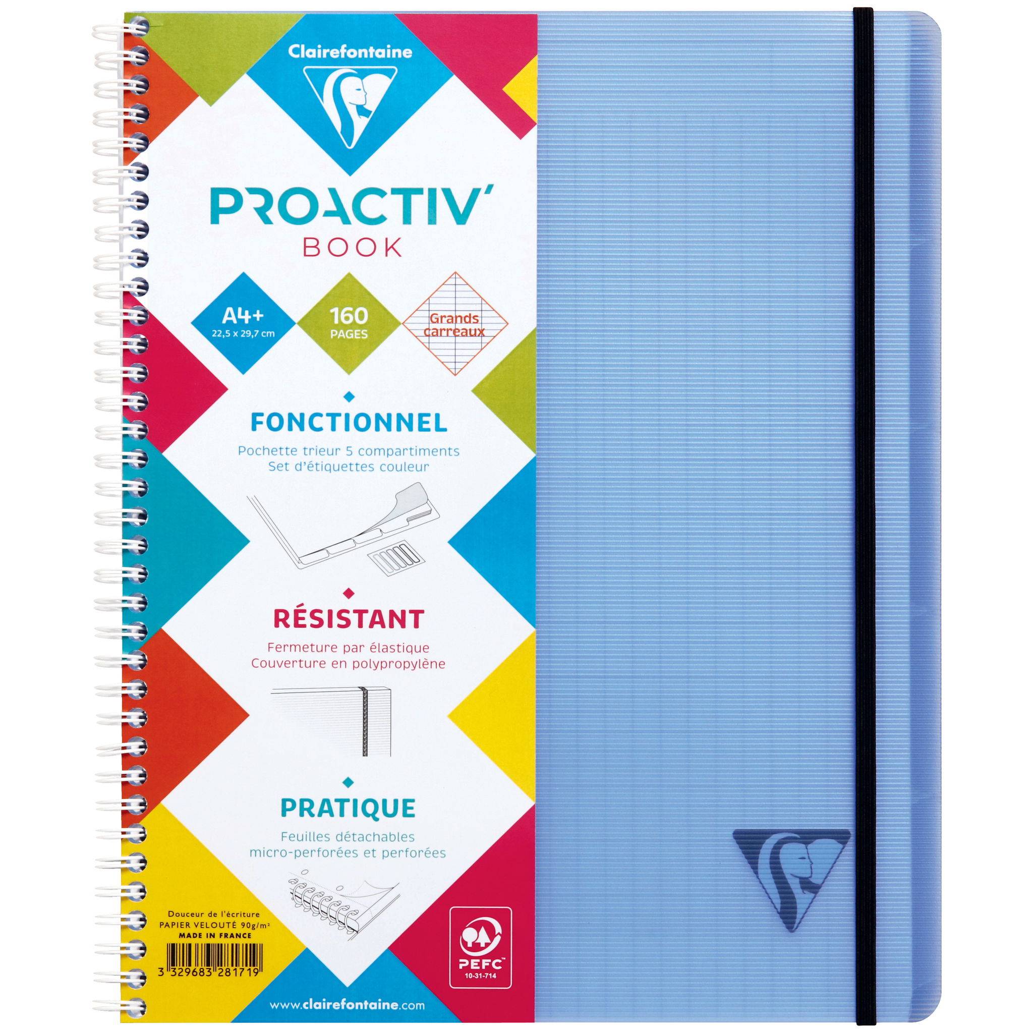 Clairefontaine 5x PROACTIV'BooK A4+ 80Bl FR-Lin+Kopfl - Sortiert 328171C