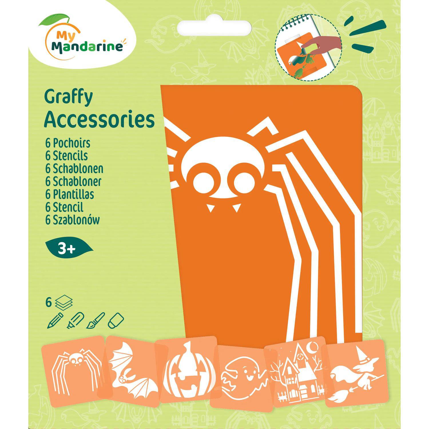 Avenue Mandarine 3x 6-teiliges Schablonenset für Kinder, Halloween Orange PO003O