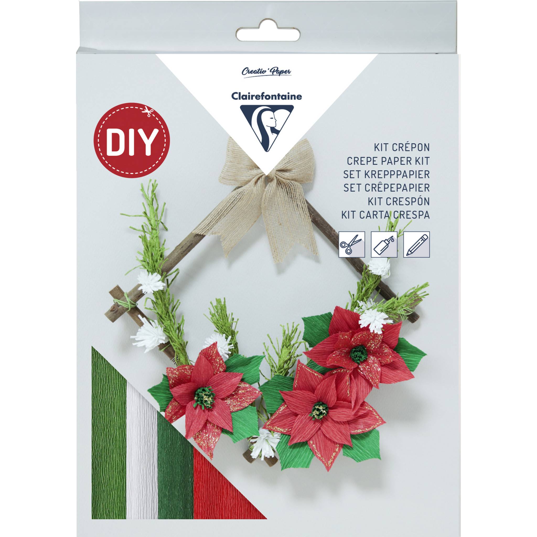 Clairefontaine 3x Set Krepppapier Weihnachten 20,5x1,5x30cm Sortierung 97708C