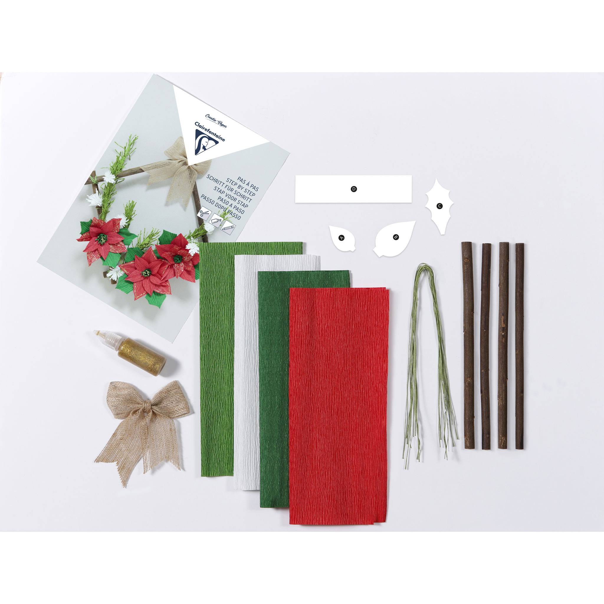 Clairefontaine 3x Set Krepppapier Weihnachten 20,5x1,5x30cm Sortierung 97708C