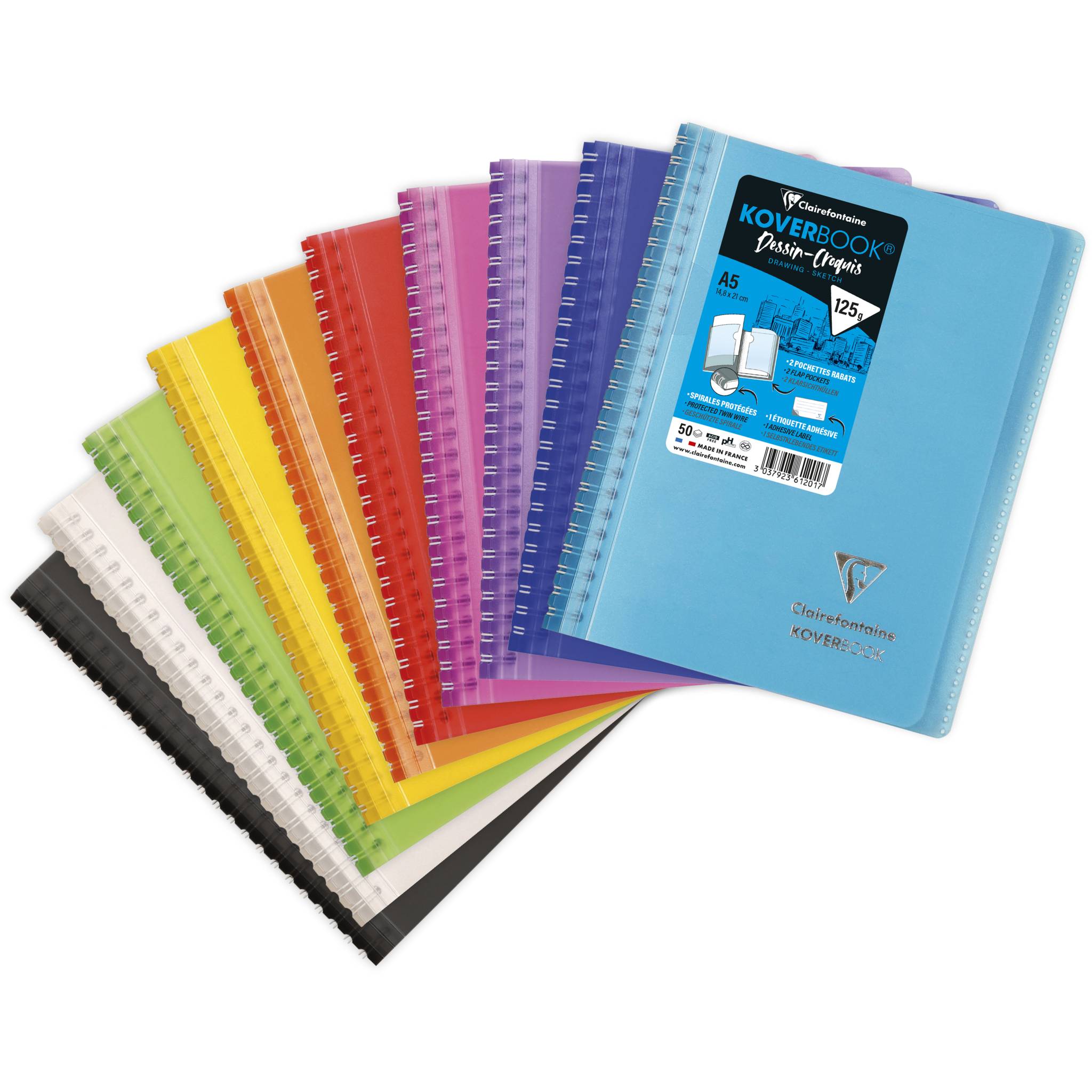 Clairefontaine 10x Zeichenblock/Skizzenblock A5, 50 Blatt weiß Sortiert 361201C