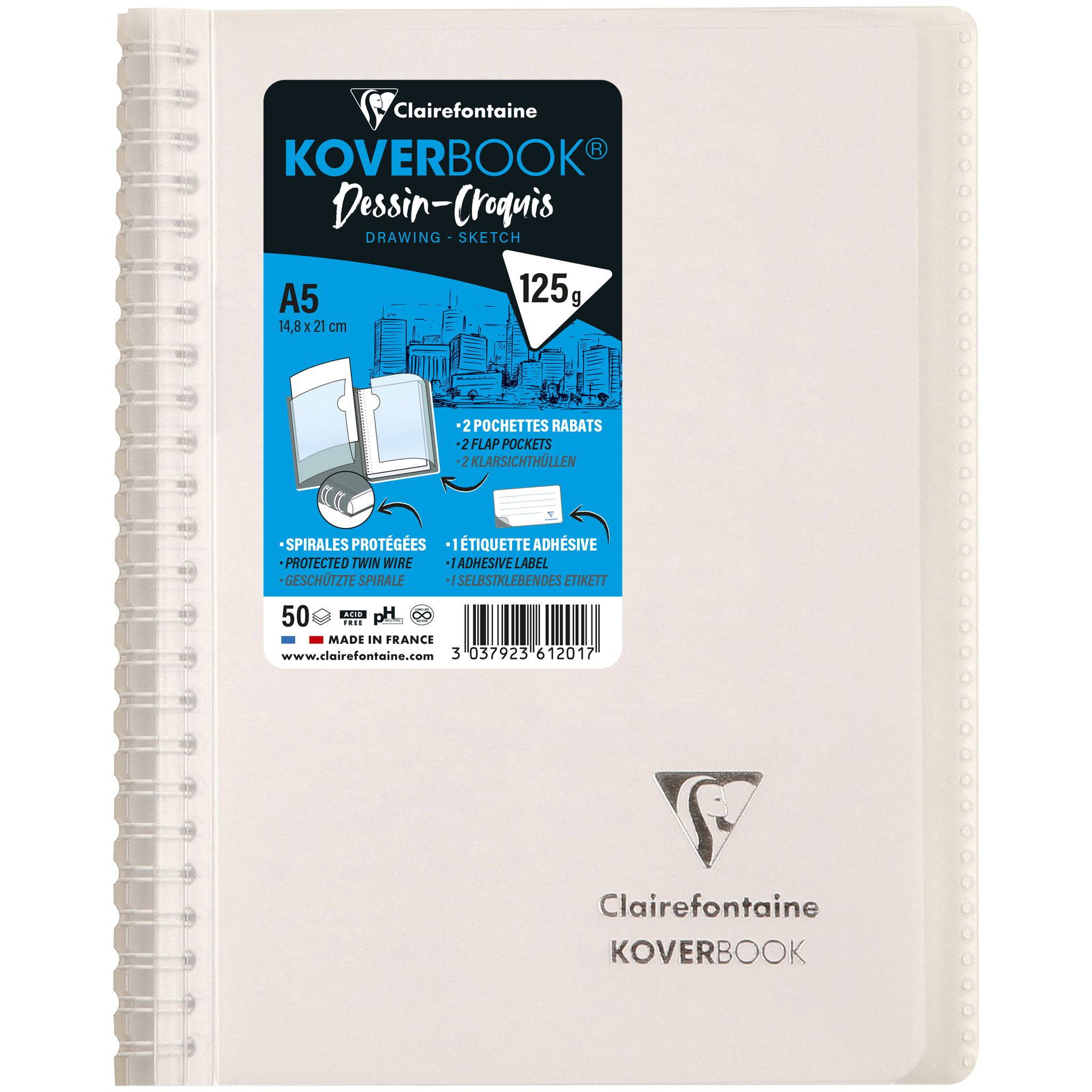 Clairefontaine 10x Zeichenblock/Skizzenblock A5, 50 Blatt weiß Sortiert 361201C