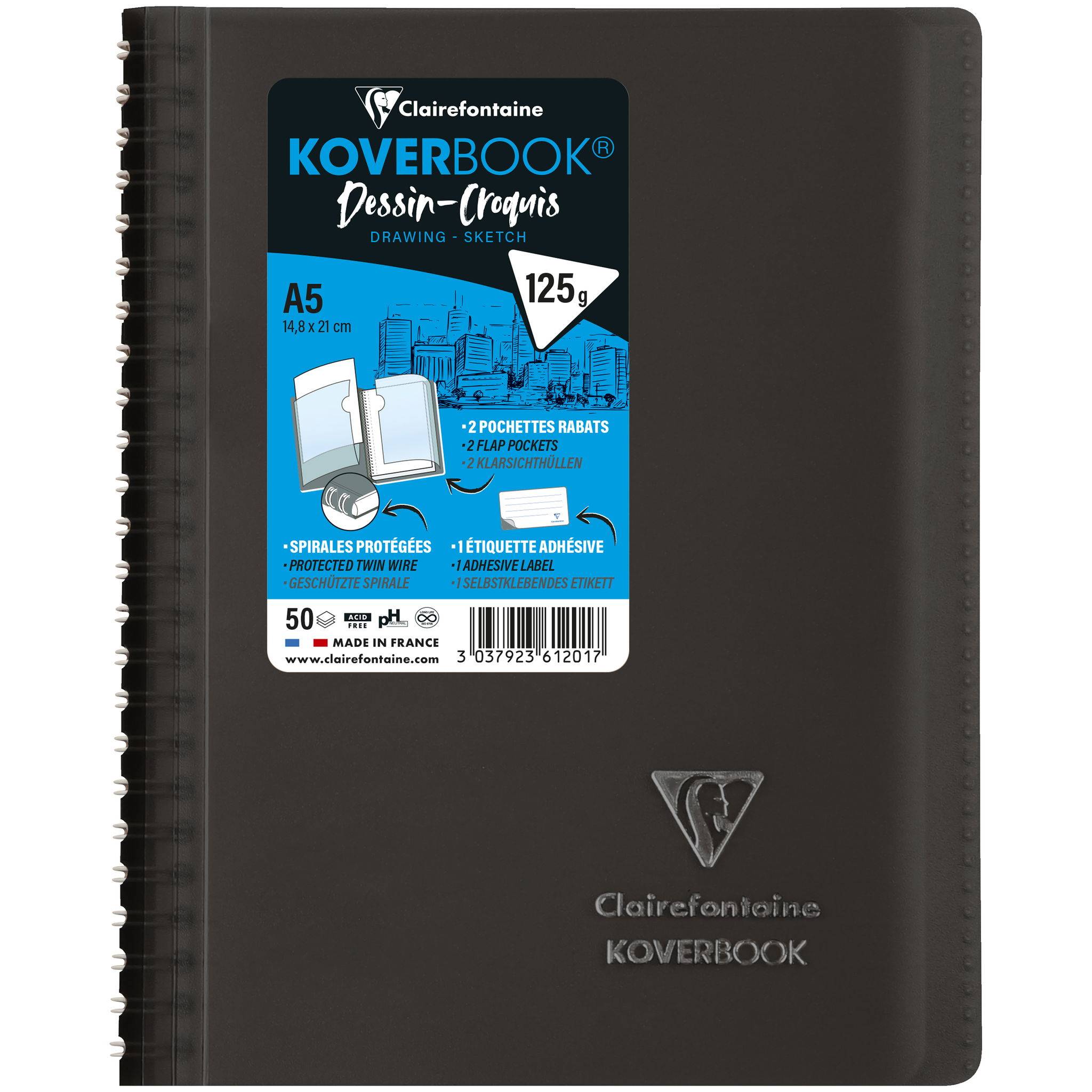 Clairefontaine 10x Zeichenblock/Skizzenblock A5, 50 Blatt weiß Sortiert 361201C