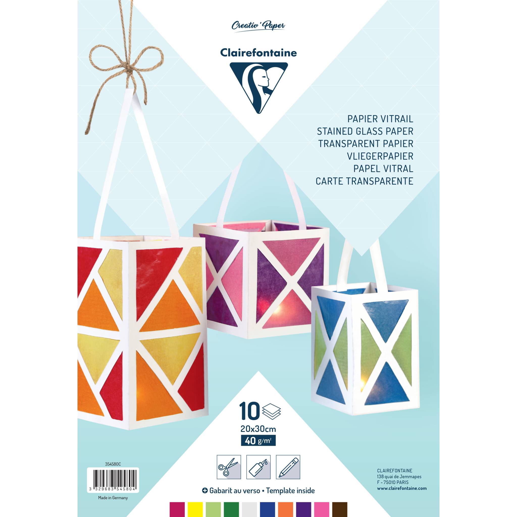 Clairefontaine 10x Transparentpapier Pack.10 Bogen 20x30cm Sortierung 354580C