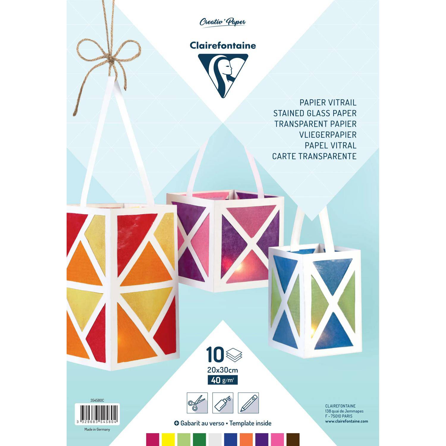 Clairefontaine 10x Transparentpapier Pack.10 Bogen 20x30cm Sortierung 354580C