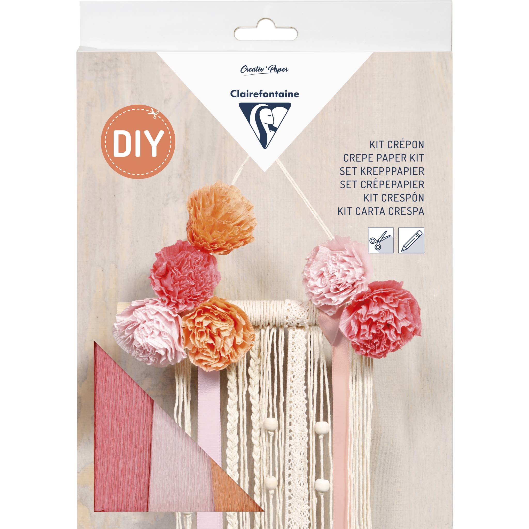 Clairefontaine 3x Set Krepppapier, Kreativset, Makramee - Sortierung 97706C