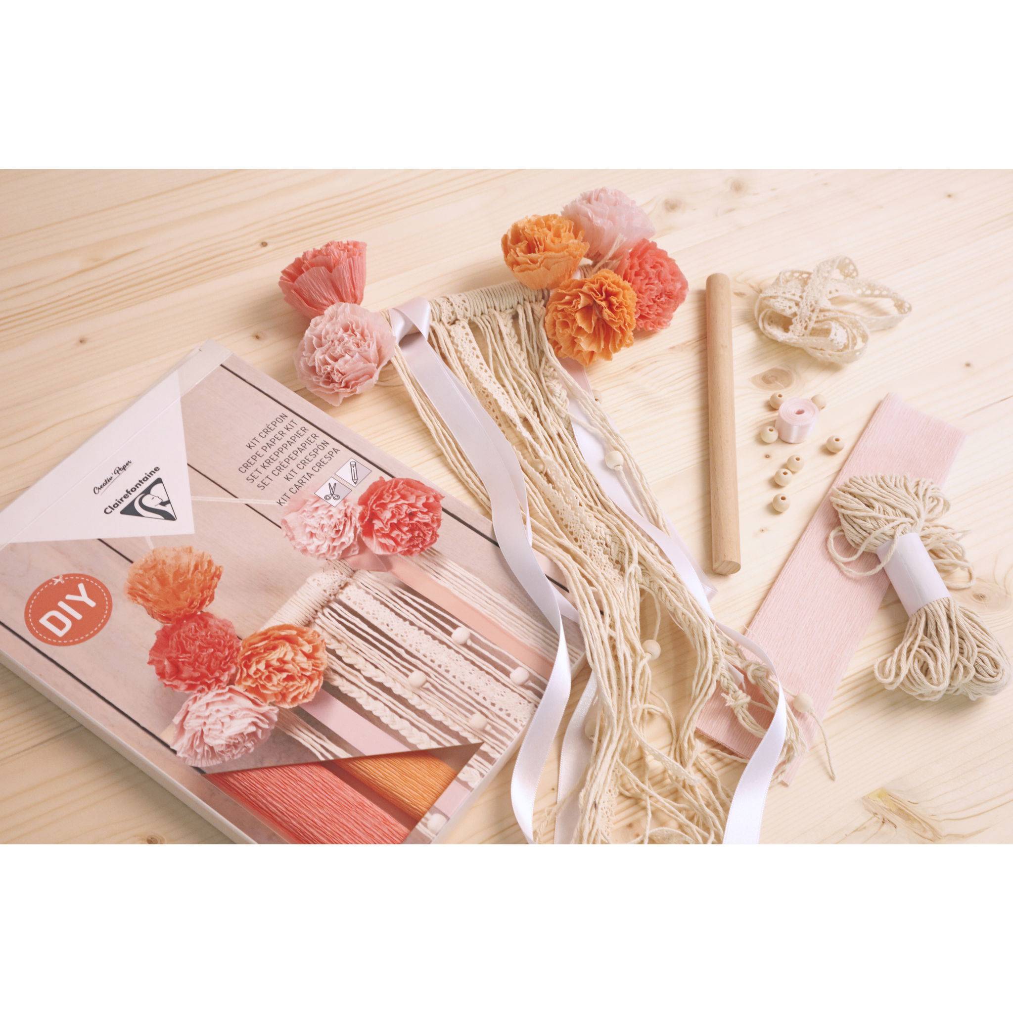 Clairefontaine 3x Set Krepppapier, Kreativset, Makramee - Sortierung 97706C