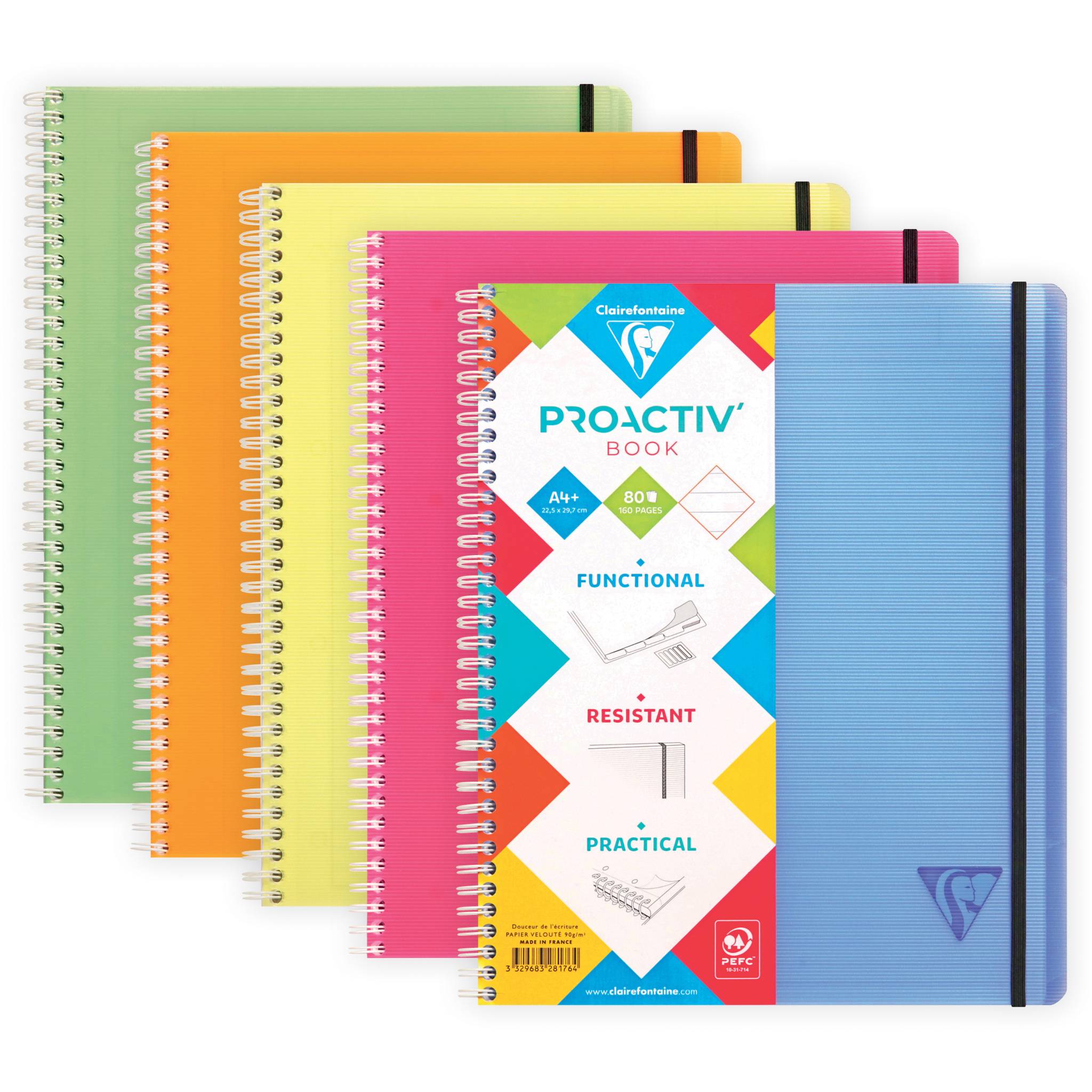 Clairefontaine 5x FRESH PROACTIV'Buch 22,5x29,7cm 80 Bl liniert sortiert 328176C