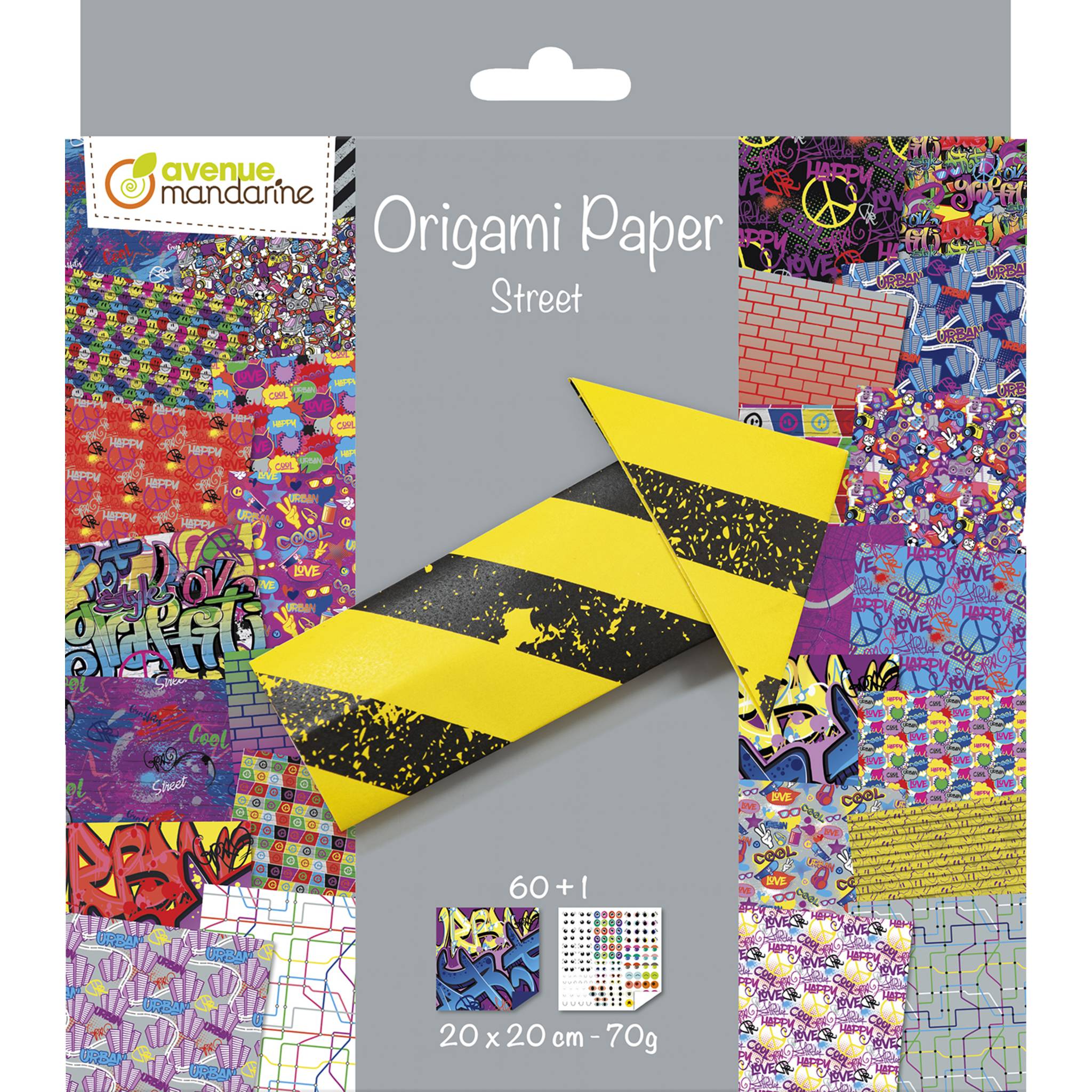 Avenue Mandarine 3x Origami Paper Street Art, 60 Bl 20x20 cm, Mehrfarbig OR520C