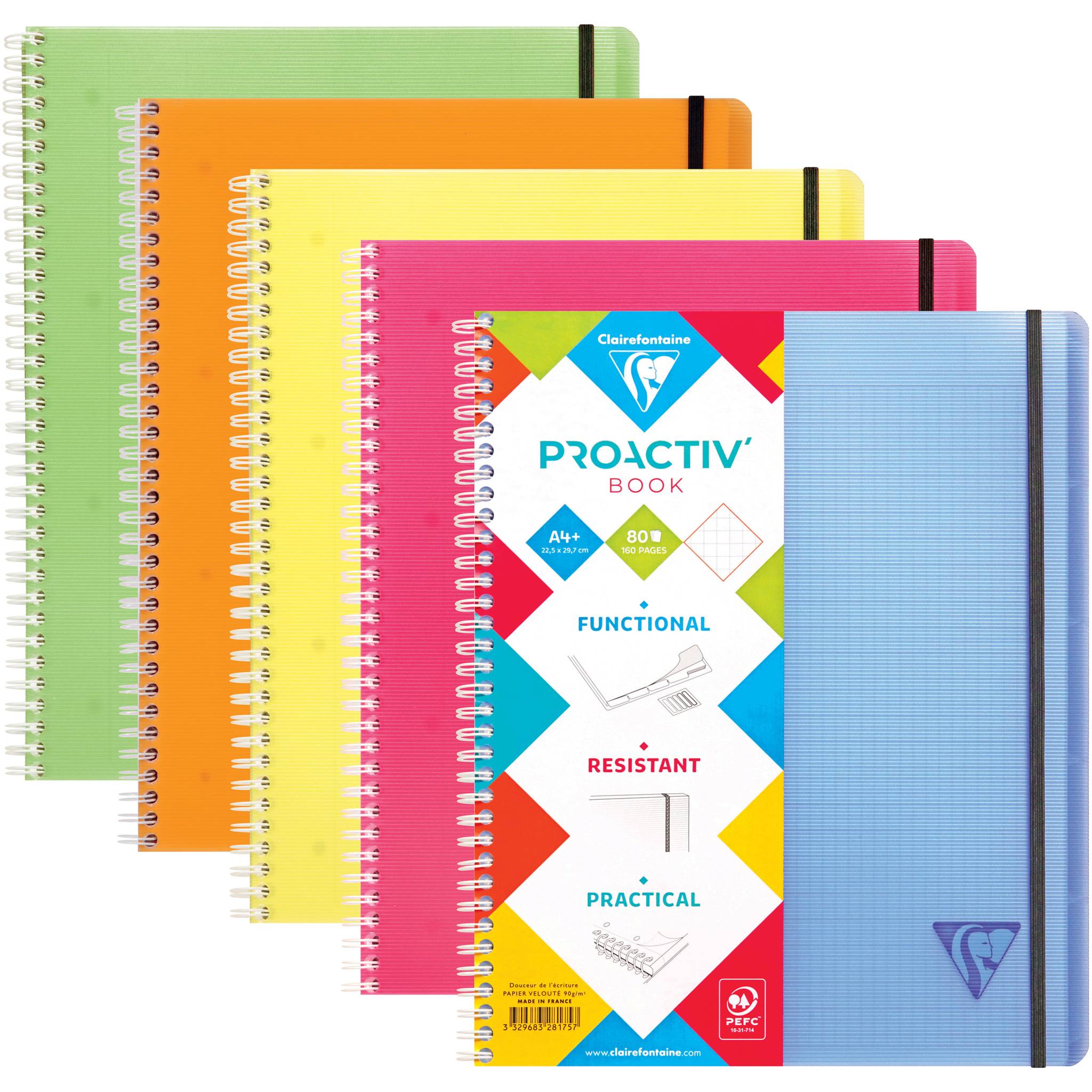 Clairefontaine 5x FRESH PROACTIV'Buch 22,5x29,7cm 80 Bl kariert sortiert 328175C