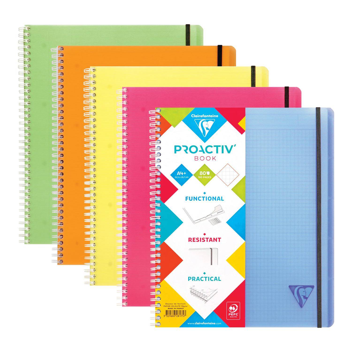 Clairefontaine 5x FRESH PROACTIV'Buch 22,5x29,7cm 80 Bl kariert sortiert 328175C