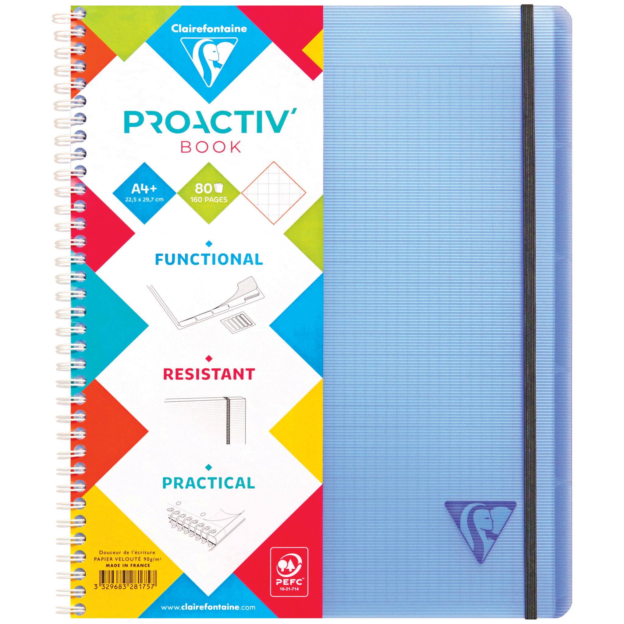 Clairefontaine 5x FRESH PROACTIV'Buch 22,5x29,7cm 80 Bl kariert sortiert 328175C