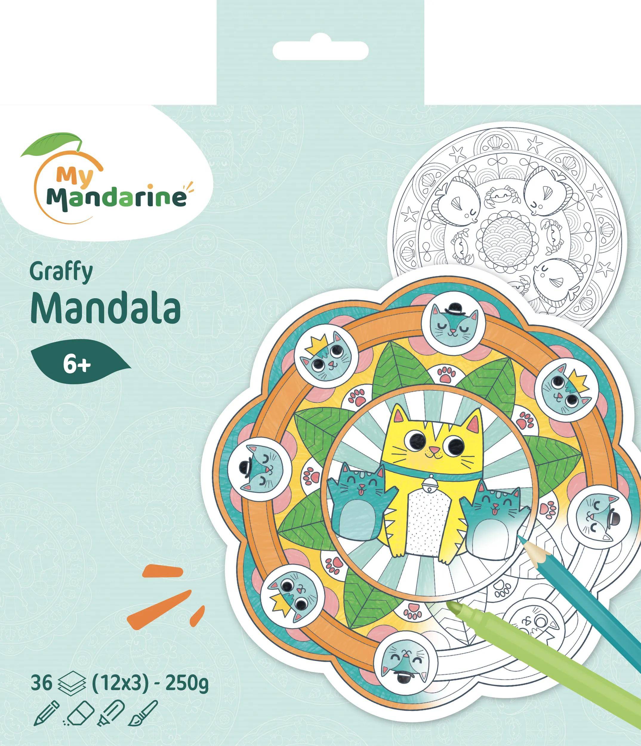 Avenue Mandarine 5x Graffy Pop Mandala, Tiere - Mehrfarbig GY030O