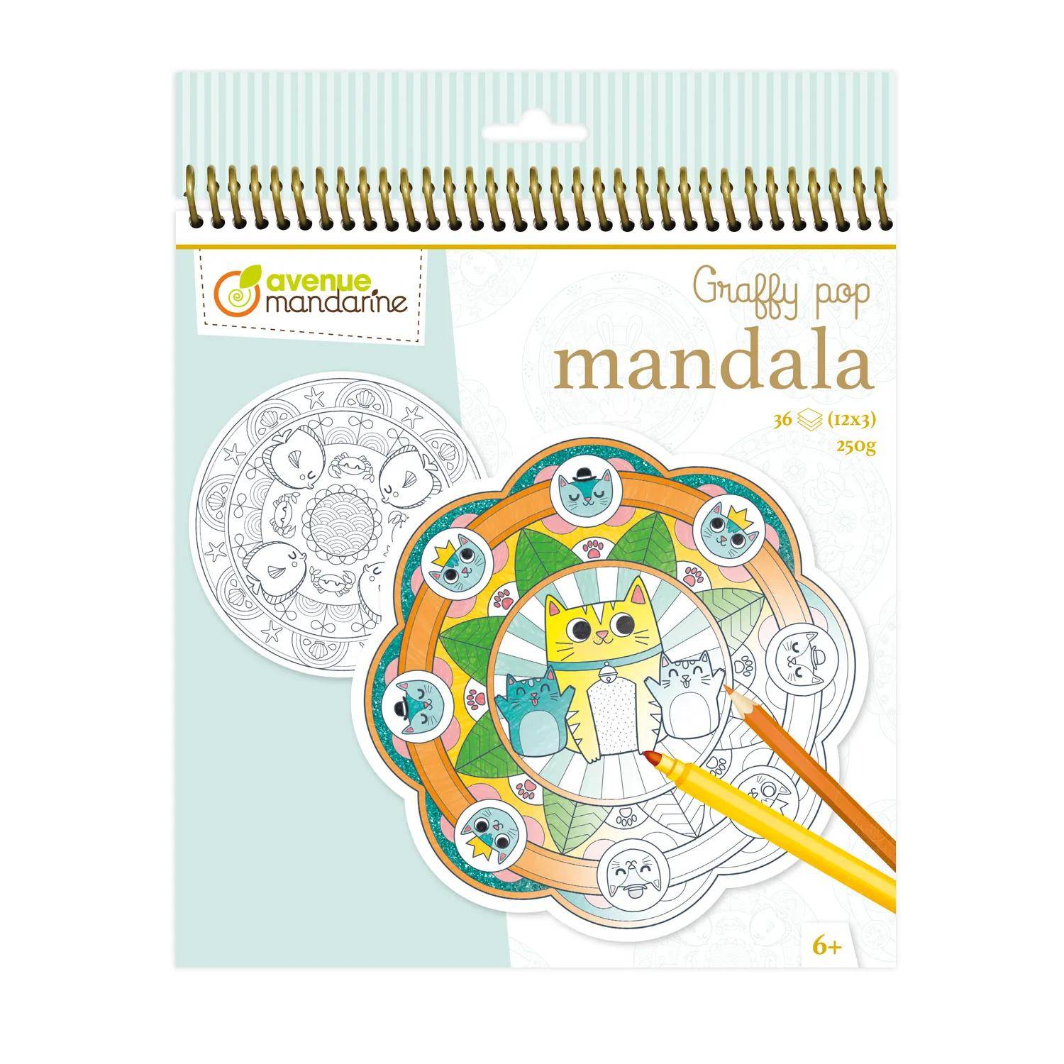 Avenue Mandarine 5x Graffy Pop Mandala, Tiere - Mehrfarbig GY030O