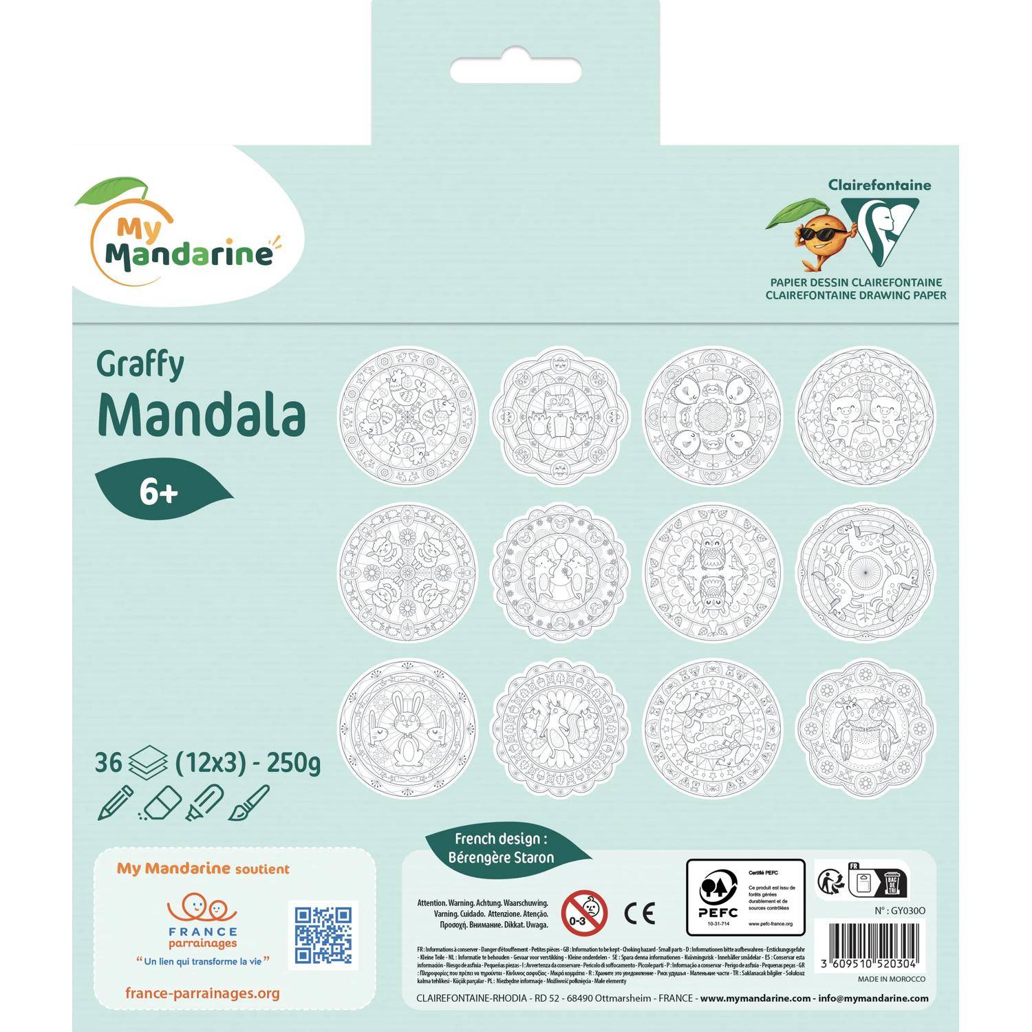 Avenue Mandarine 5x Graffy Pop Mandala, Tiere - Mehrfarbig GY030O