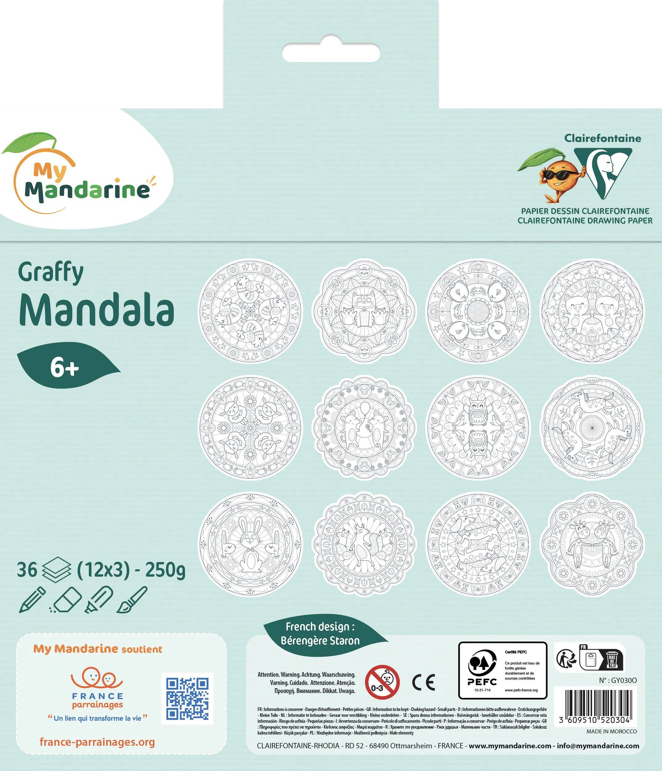 Avenue Mandarine 5x Graffy Pop Mandala, Tiere - Mehrfarbig GY030O