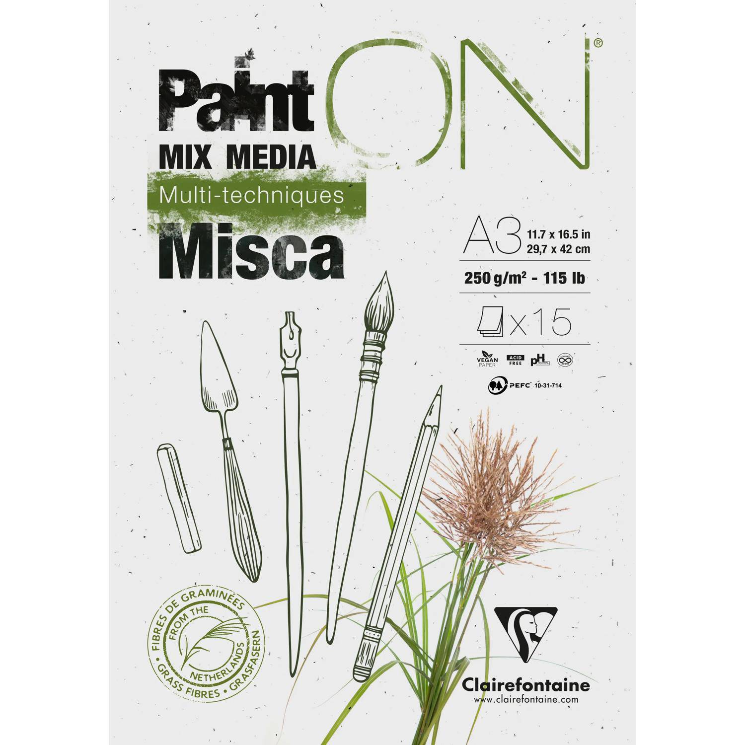 Clairefontaine 2x PaintON Misca, Block A3 15 Blatt 250g, Mixed Media 976122C